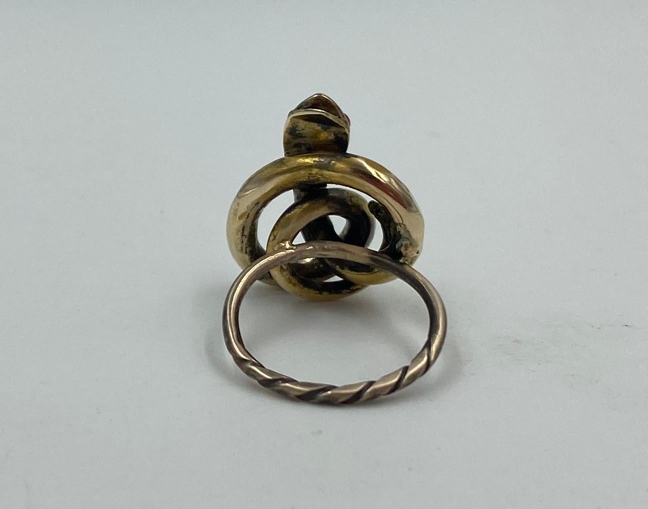 Victorian Snake Ring Garnet Eyes Three Dimensional Gold Antique Circa 1860 For Sale 1