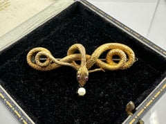 Collier Victorien Serpent Broche Oeil de Rubis Pendentif Or 14 Karat Antique