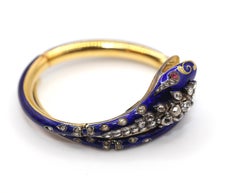 Victorian Snake Serpent Cuff Bracelet Blue Enamel Diamonds Rubies, 1847