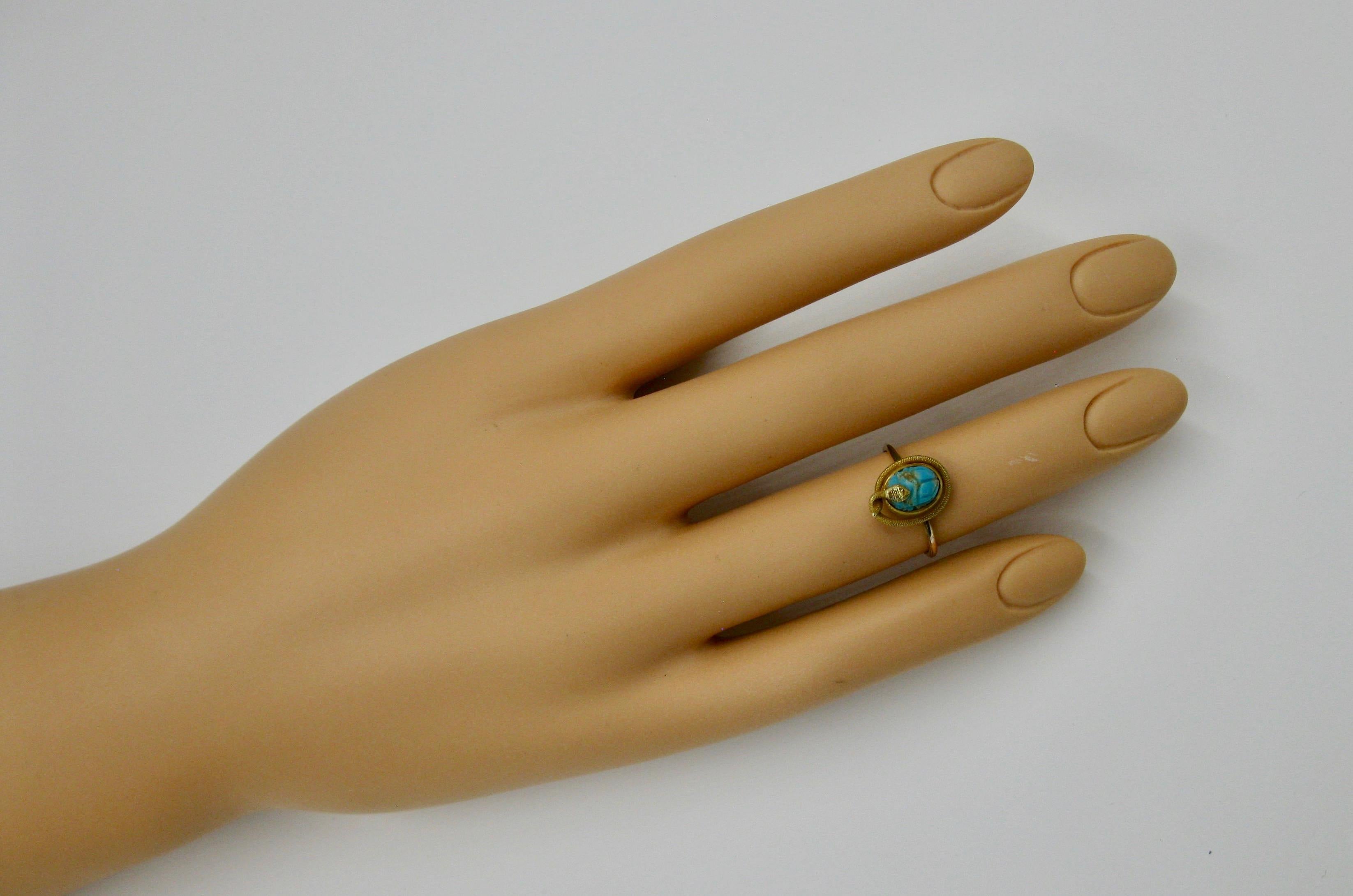 Victorian Snake Turquoise Scarab 14 Karat Gold Ring Egyptian Revival Antique 7
