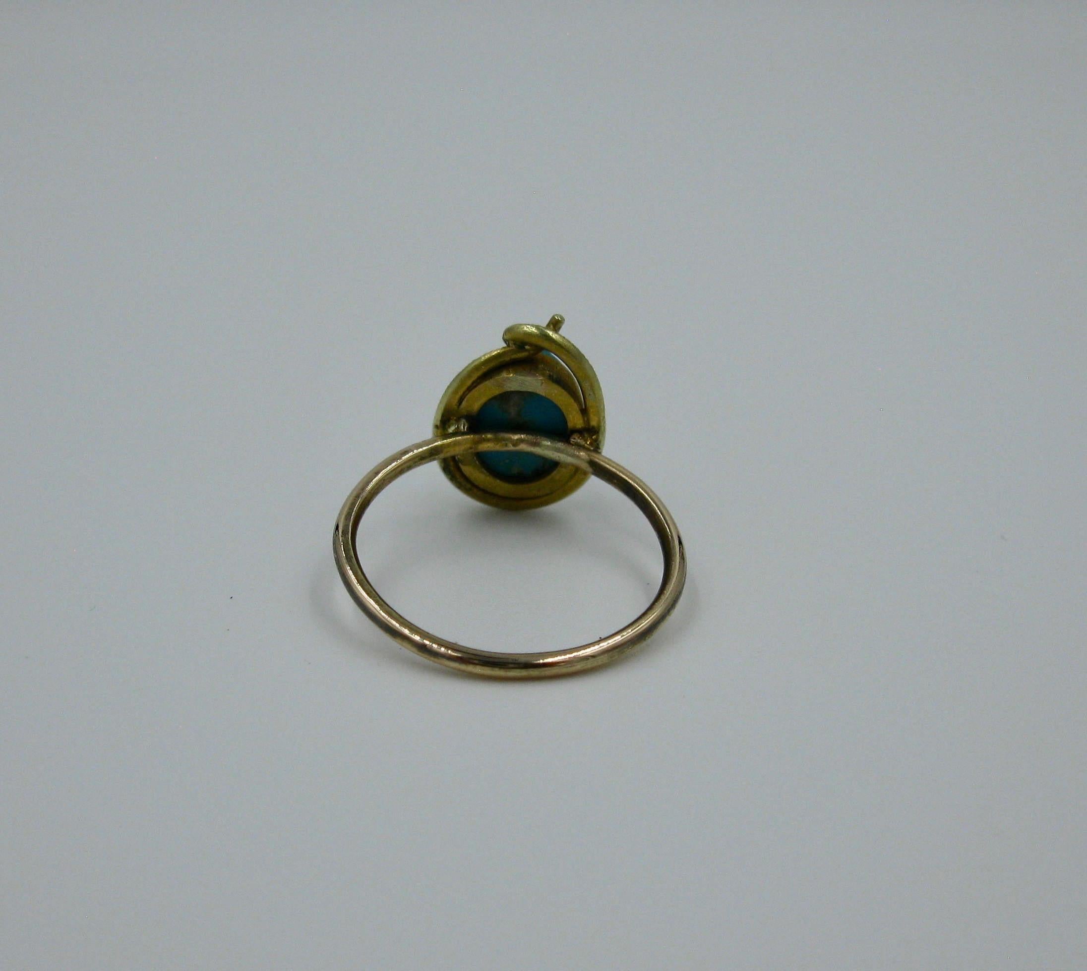 Victorian Snake Turquoise Scarab 14 Karat Gold Ring Egyptian Revival Antique 1