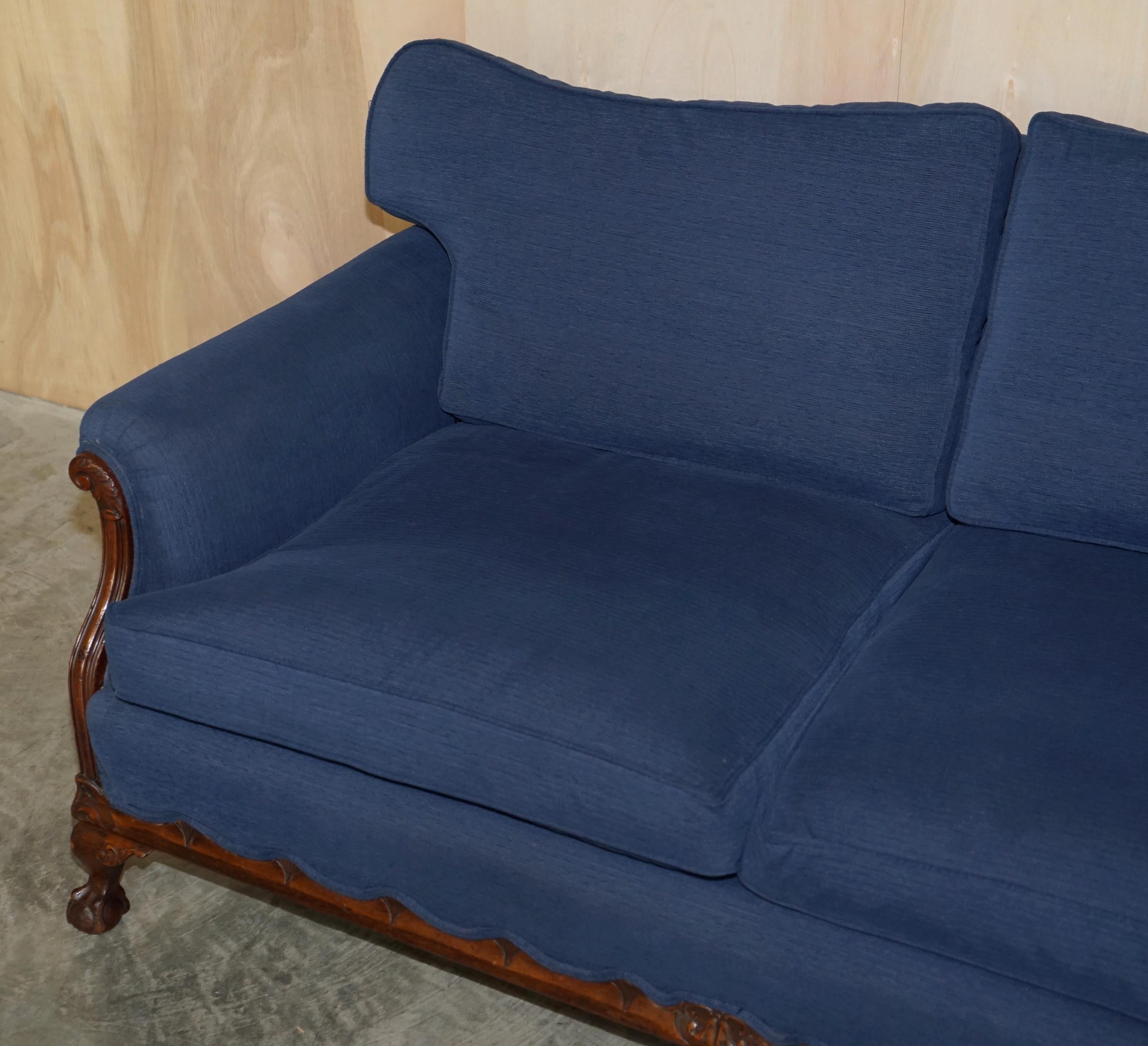 Viktorianisches Sofa & Sessel-Suite Napoleonische blaue Polsterung Klauen- und Kugelfüßen im Angebot 10
