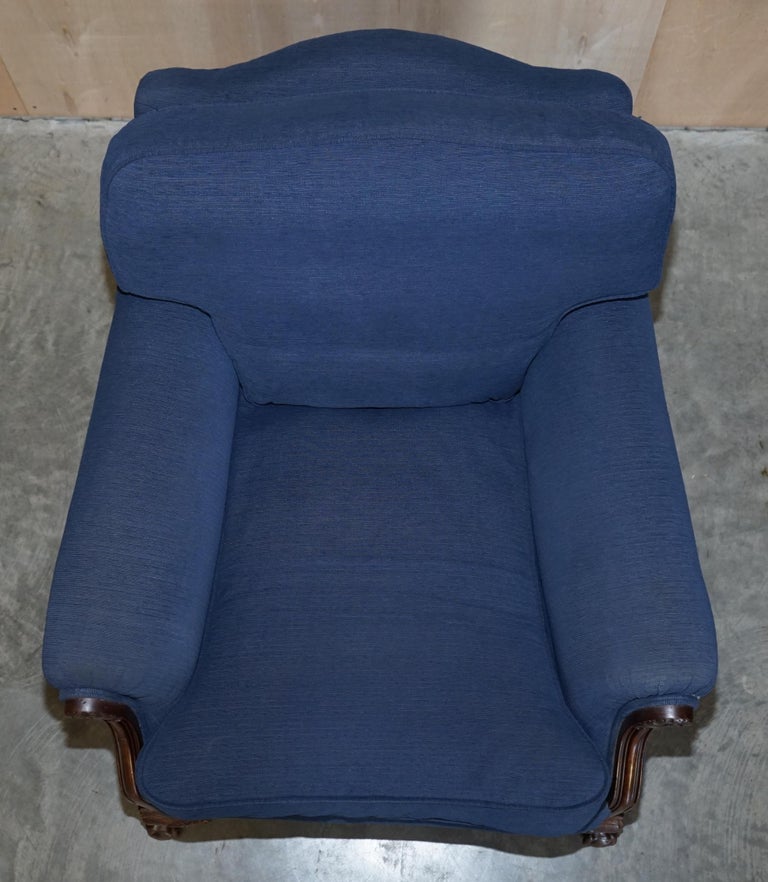 Victorian Sofa & Armchair Suite Napoleonic Blue Upholstery Claw & Ball Feet For Sale 3