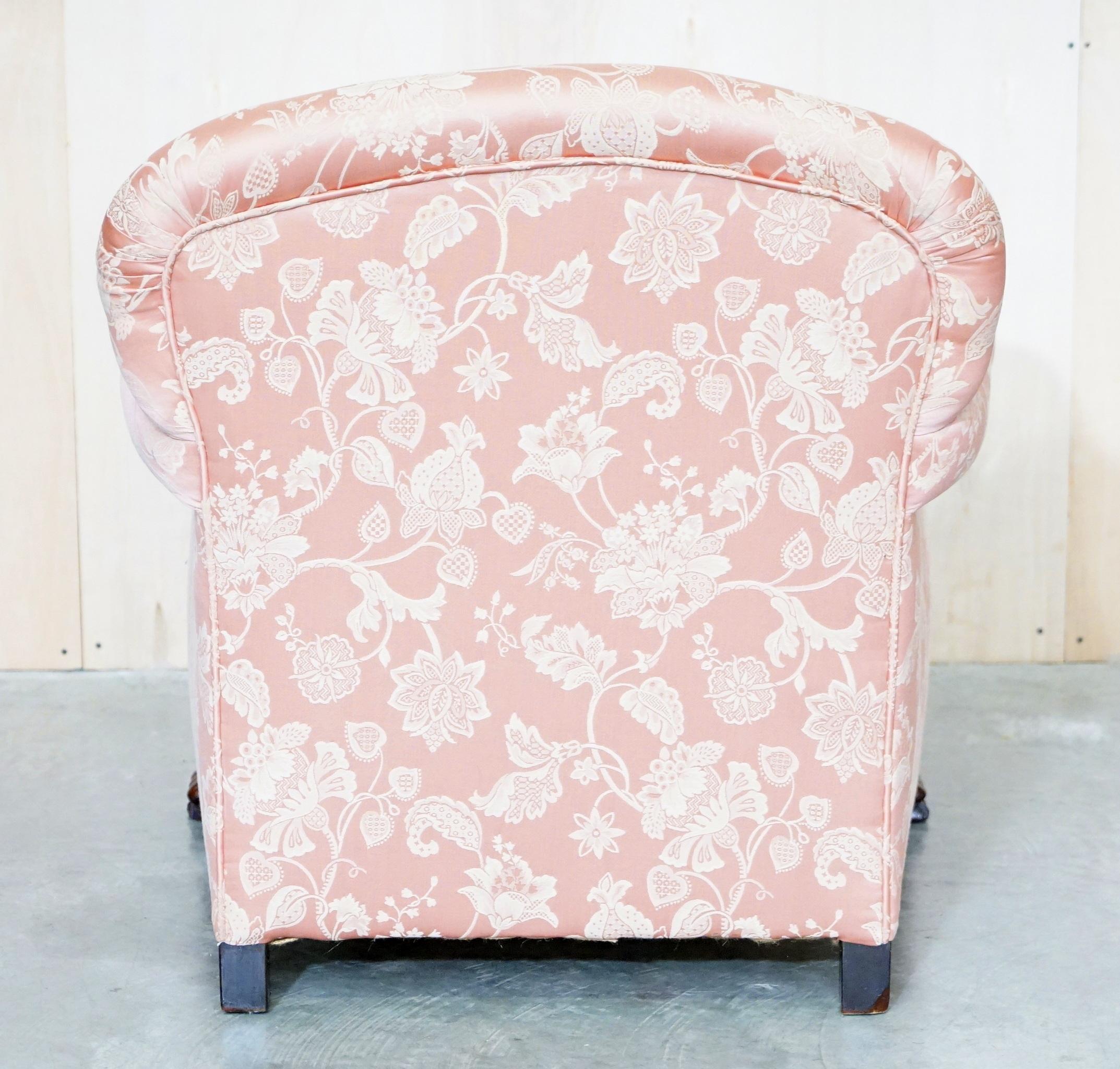 Victorian Sofa & Armchair Suite Pink Silk Upholstery Hand Carved Goat Hoof Feet 5