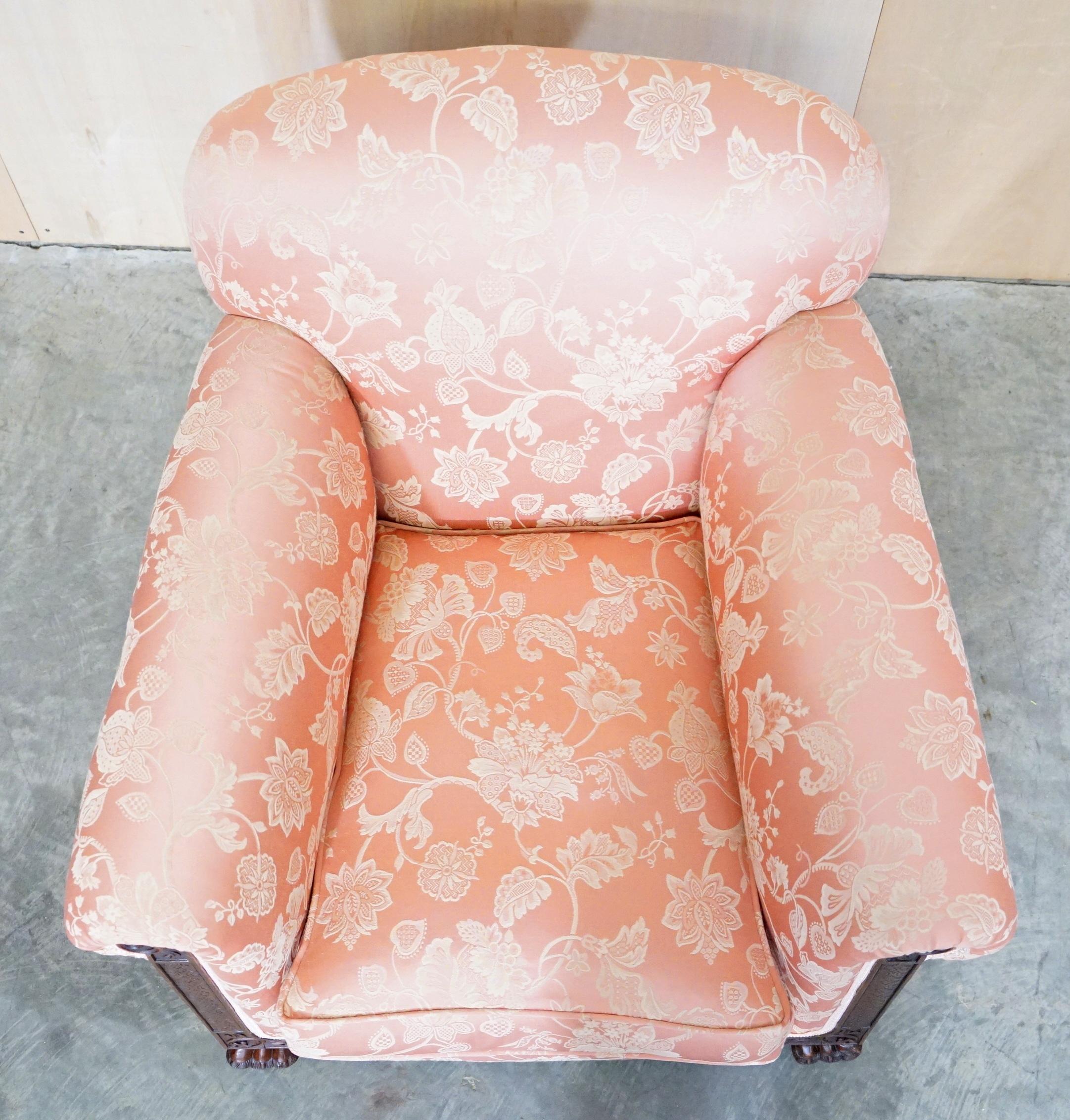 Victorian Sofa & Armchair Suite Pink Silk Upholstery Hand Carved Goat Hoof Feet 8