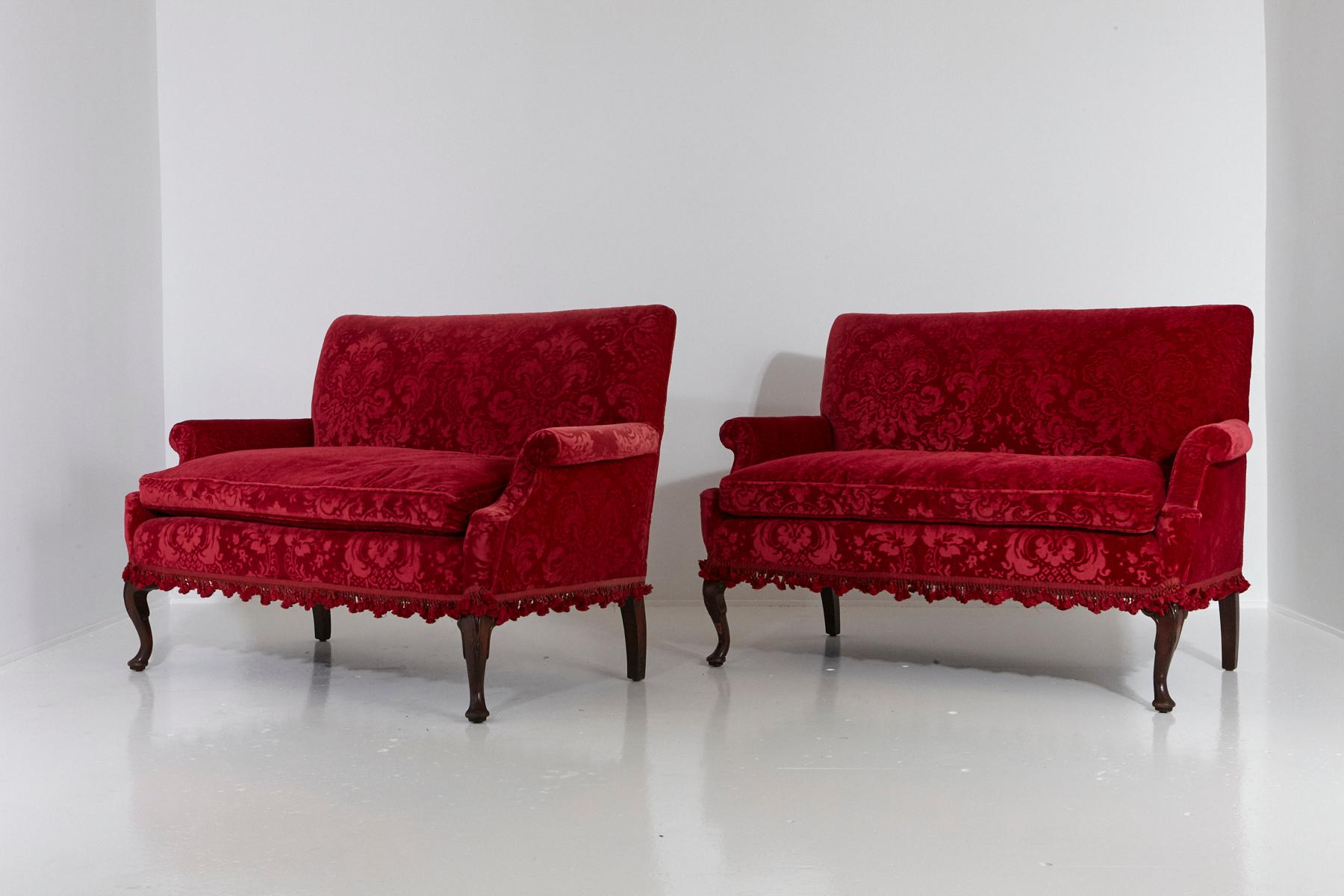 Victorian Sofa in Red Embossed Acanthus Mohair Upholstery No 1 of 2 4