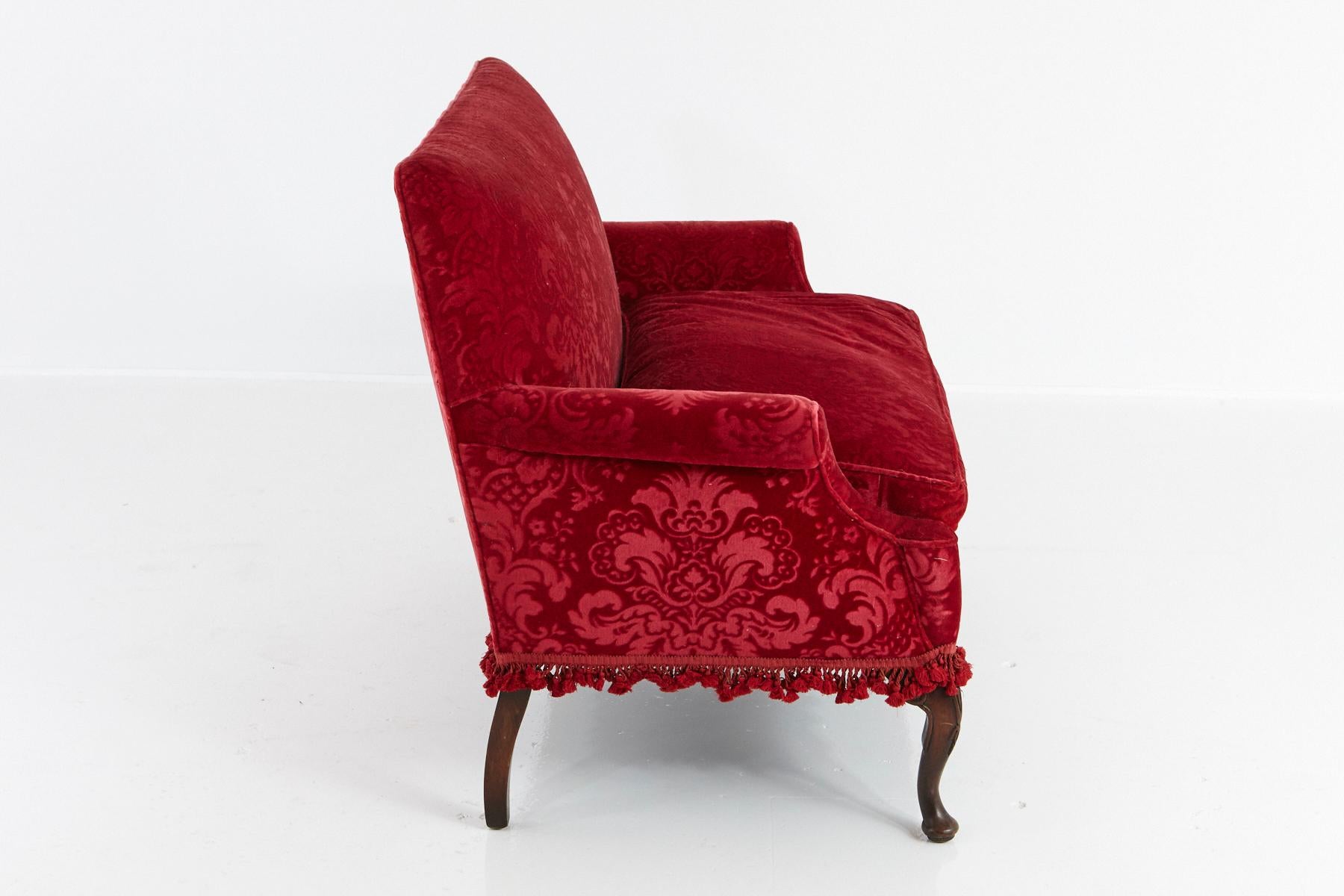 American Victorian Sofa in Red Embossed Acanthus Mohair Upholstery No 1 of 2