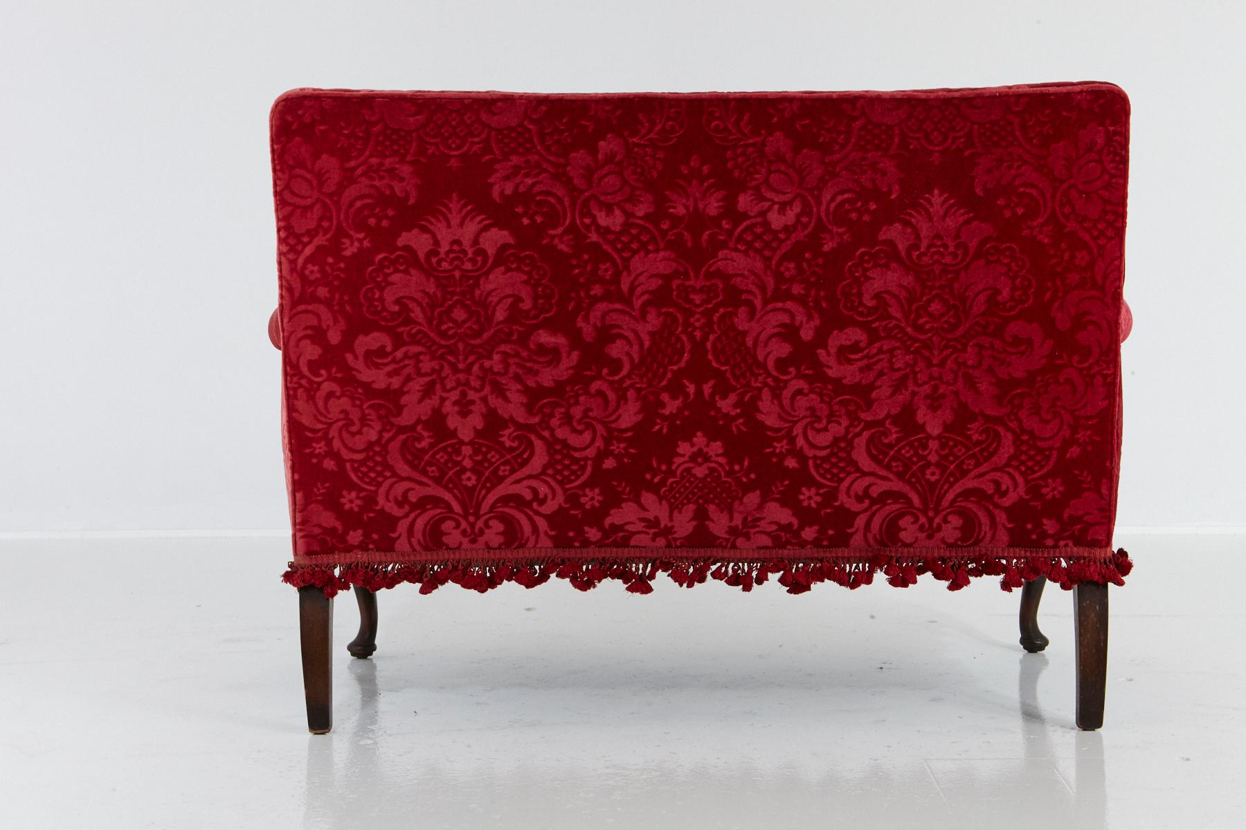 19th Century Victorian Sofa in Red Embossed Acanthus Mohair Upholstery No 1 of 2