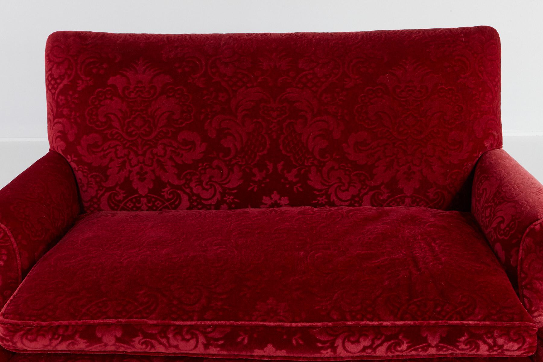 Victorian Sofa in Red Embossed Acanthus Mohair Upholstery No 1 of 2 1