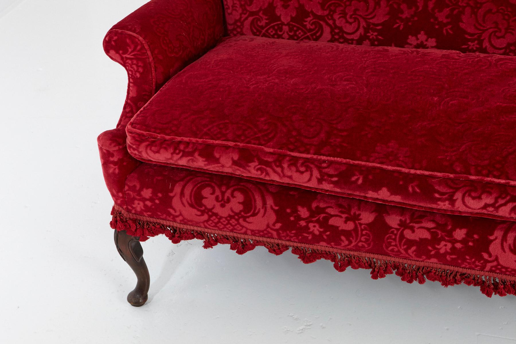 Victorian Sofa in Red Embossed Acanthus Mohair Upholstery No 1 of 2 2