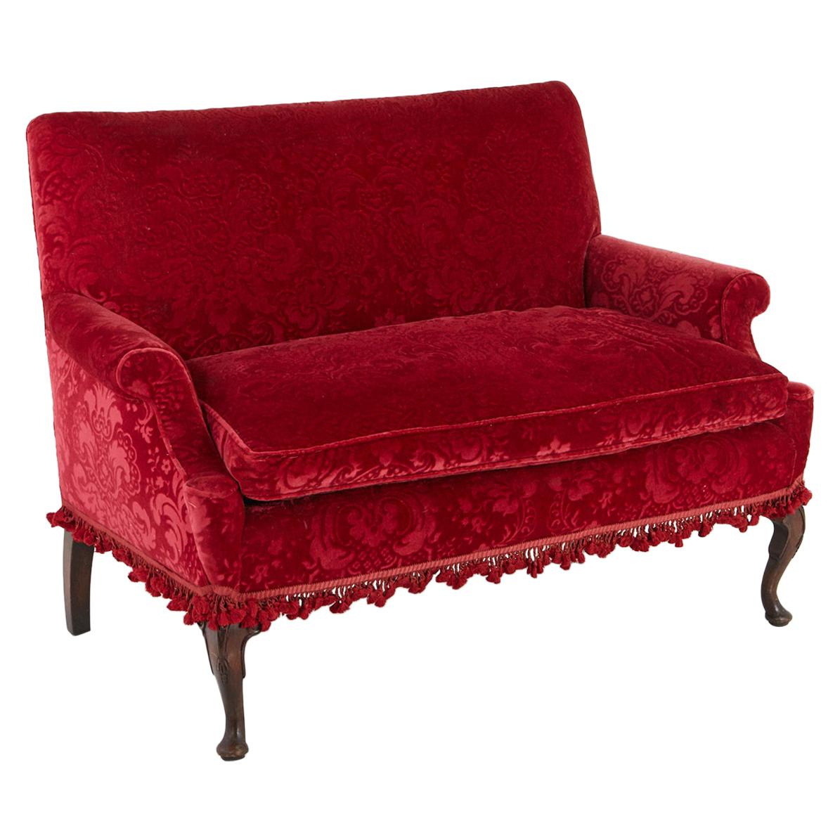 Victorian Sofa in Red Embossed Acanthus Mohair Upholstery No 1 of 2