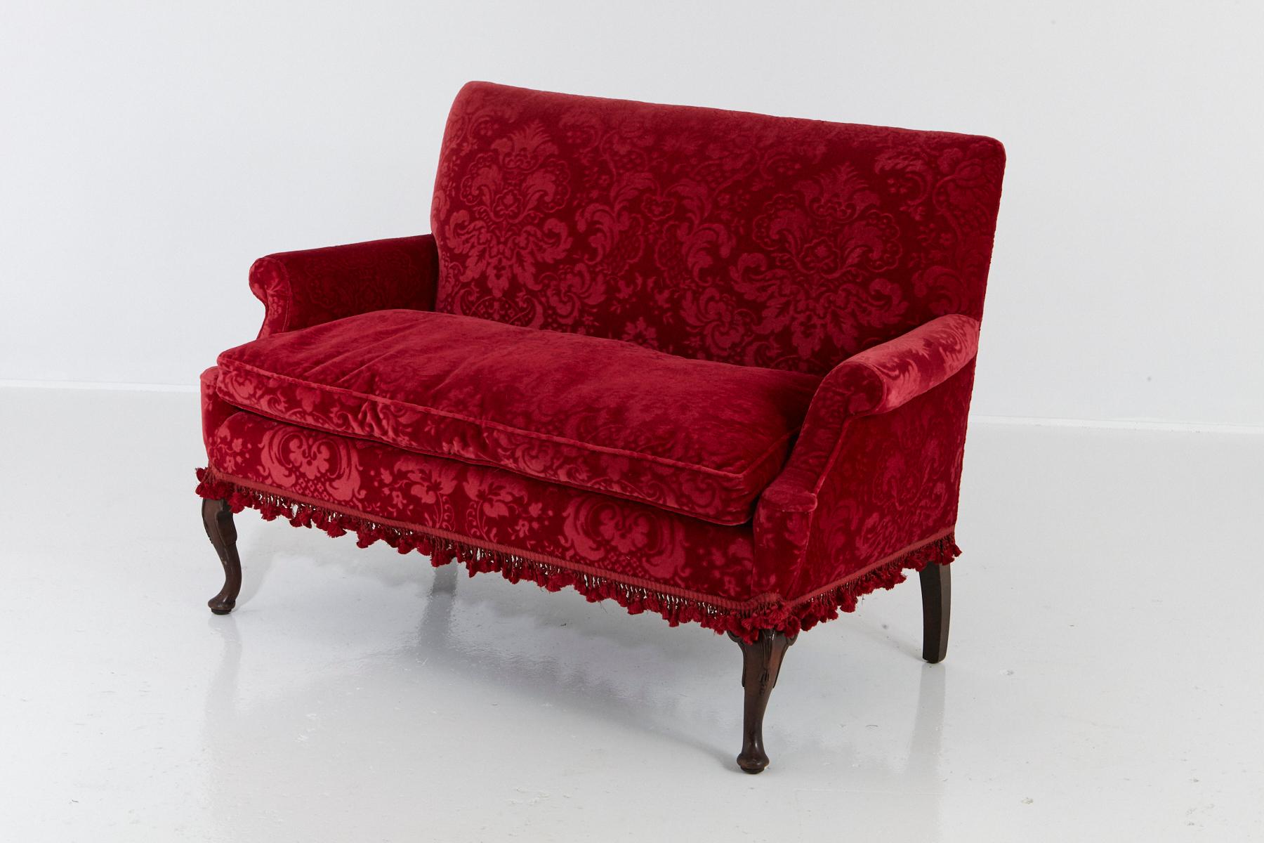 American Victorian Sofa in Red Embossed Acanthus Ornament Mohair Upholstery No 2 of 2