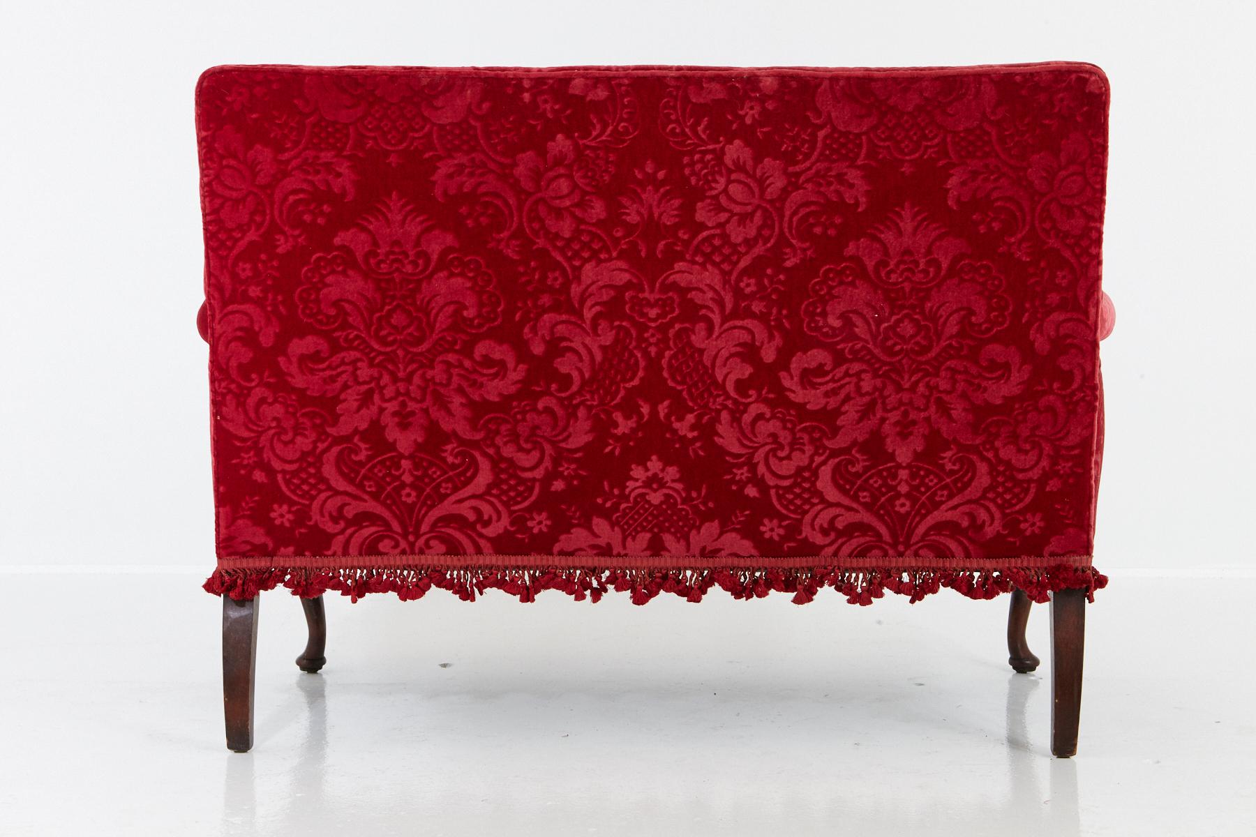 19th Century Victorian Sofa in Red Embossed Acanthus Ornament Mohair Upholstery No 2 of 2