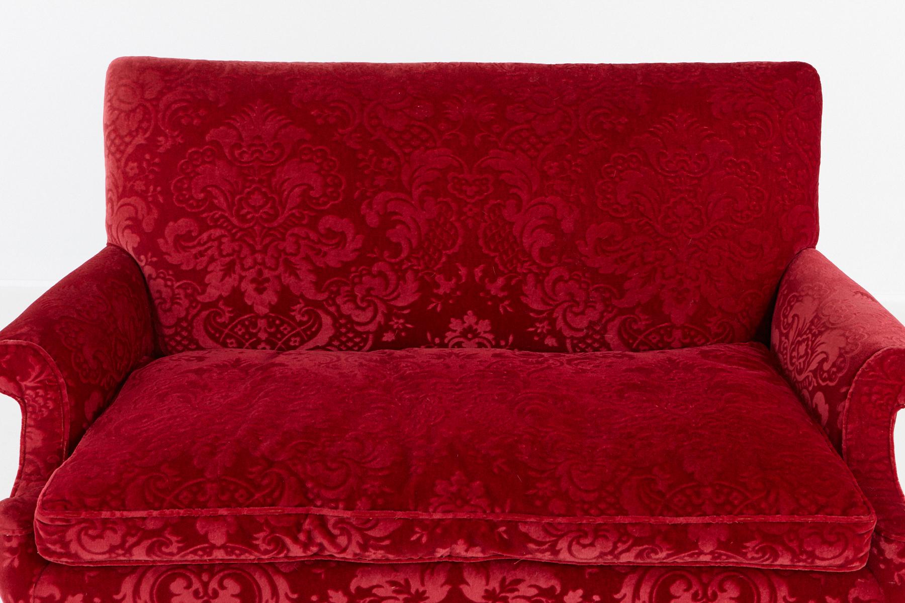 Victorian Sofa in Red Embossed Acanthus Ornament Mohair Upholstery No 2 of 2 2