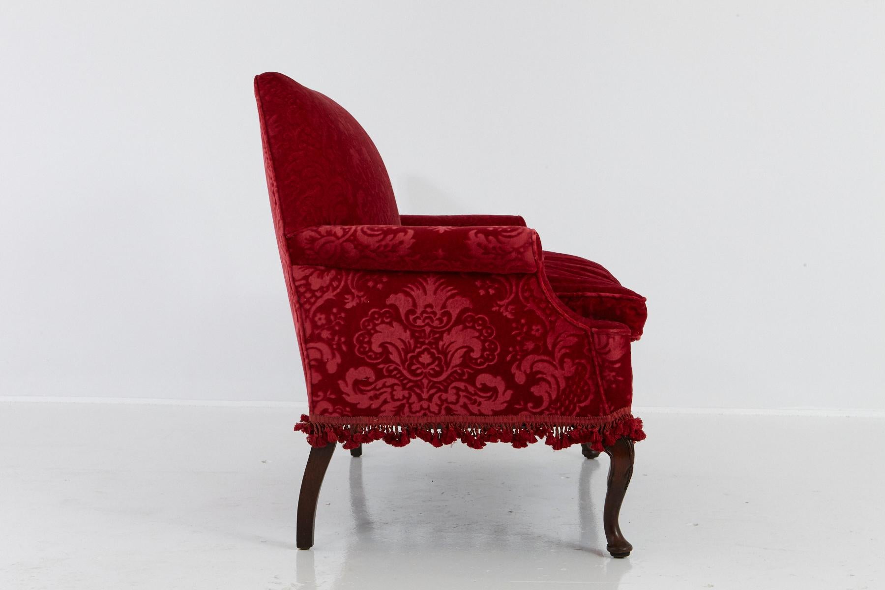 Victorian Sofa in Red Embossed Acanthus Ornament Mohair Upholstery No 2 of 2 4