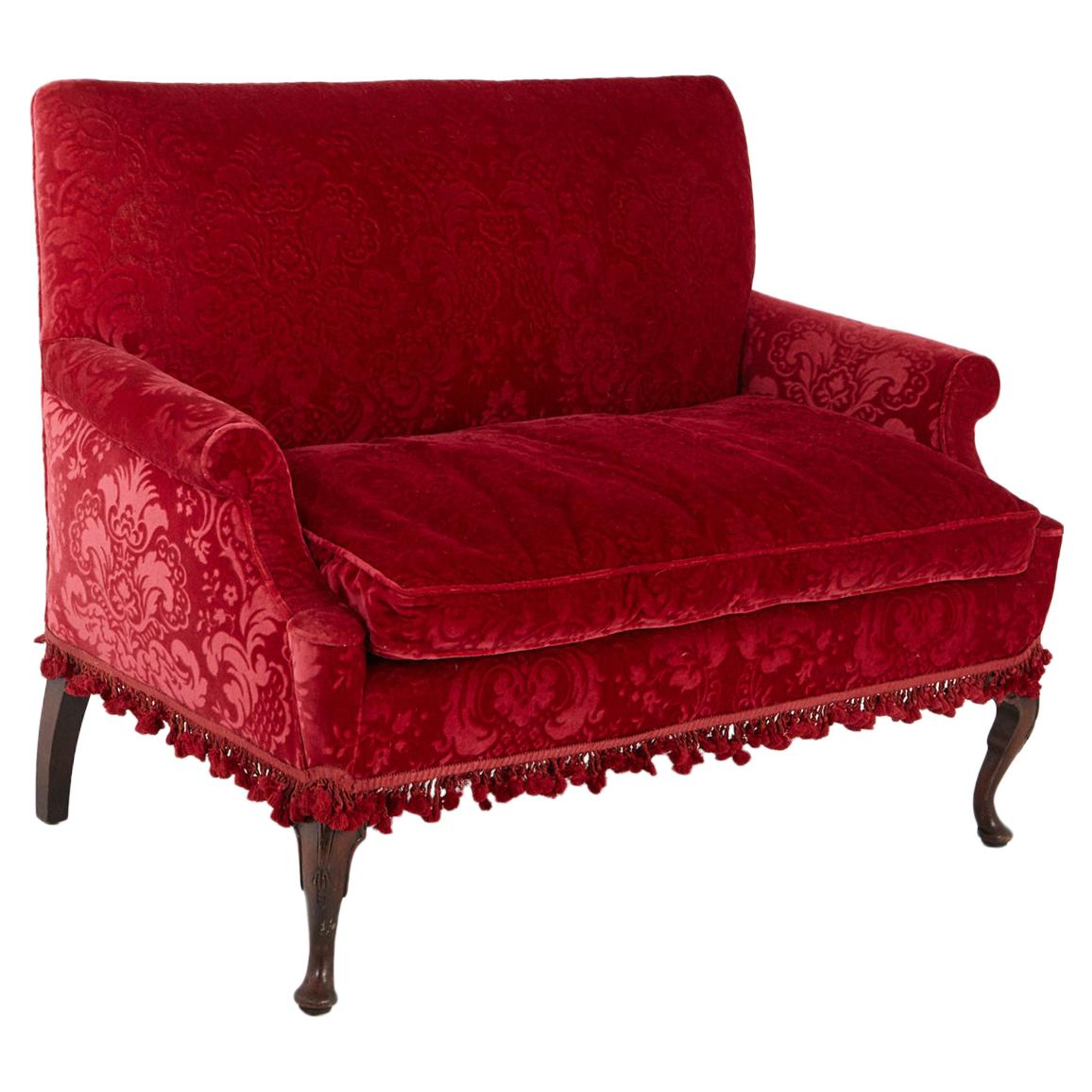 Victorian Sofa in Red Embossed Acanthus Ornament Mohair Upholstery No 2 of 2