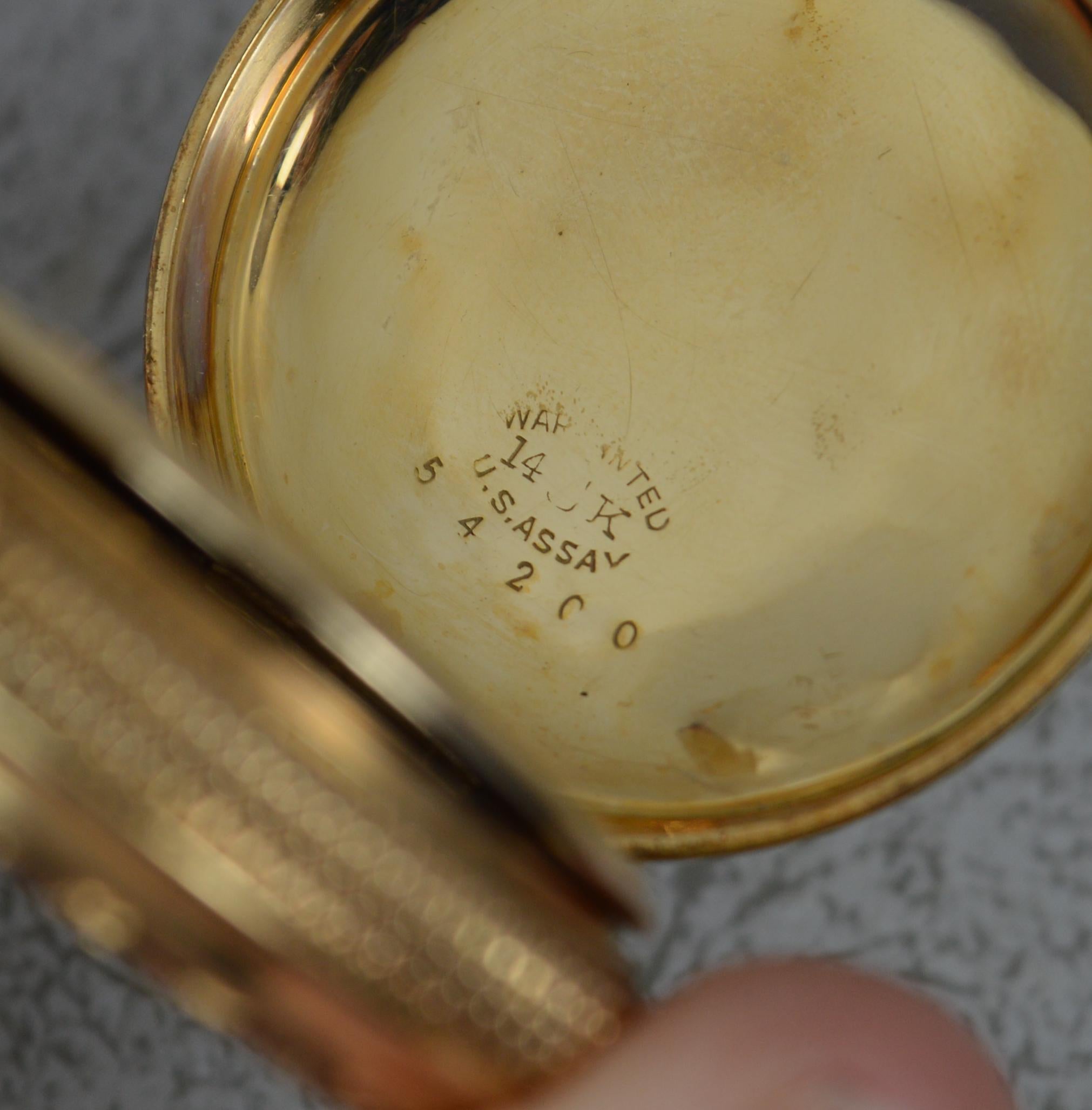 Viktorianische Taschenuhr aus massivem 14 Karat Gold Full Hunter Elgin USA Hirschszene mit Hirschszene 9