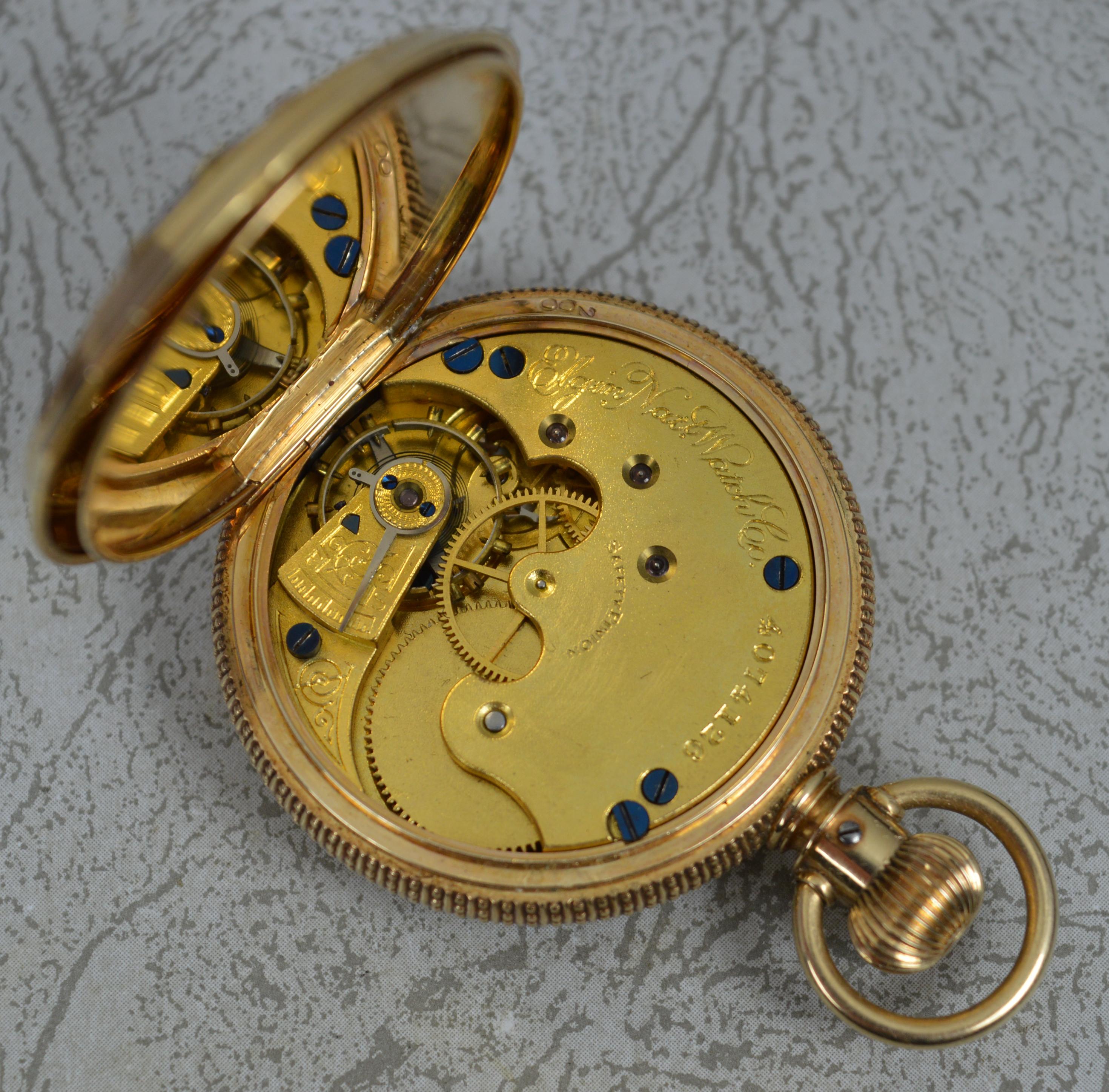 Viktorianische Taschenuhr aus massivem 14 Karat Gold Full Hunter Elgin USA Hirschszene mit Hirschszene 10
