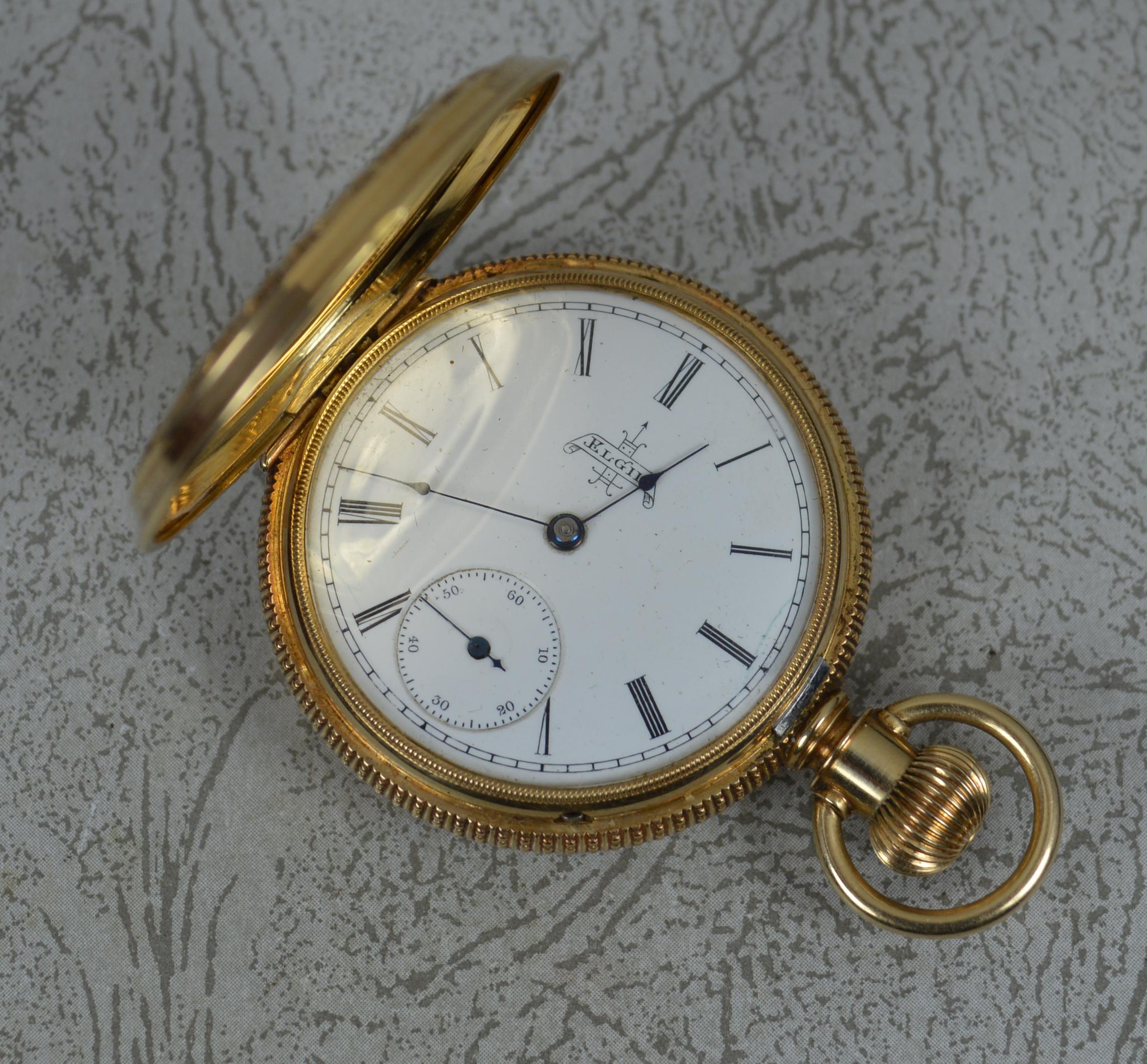 Victorian Solid 14ct Gold Full Hunter Elgin USA Stag Scene Pocket Watch 9