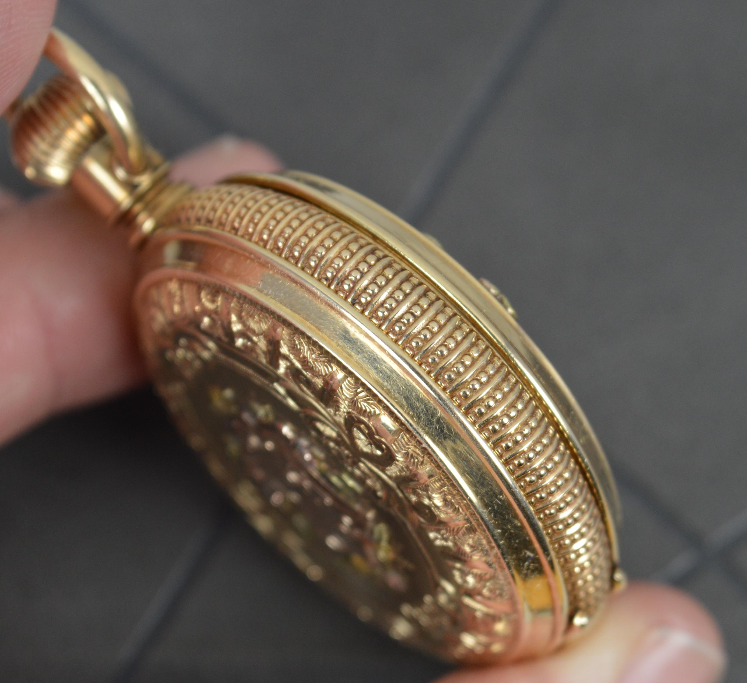 Viktorianische Taschenuhr aus massivem 14 Karat Gold Full Hunter Elgin USA Hirschszene mit Hirschszene 4