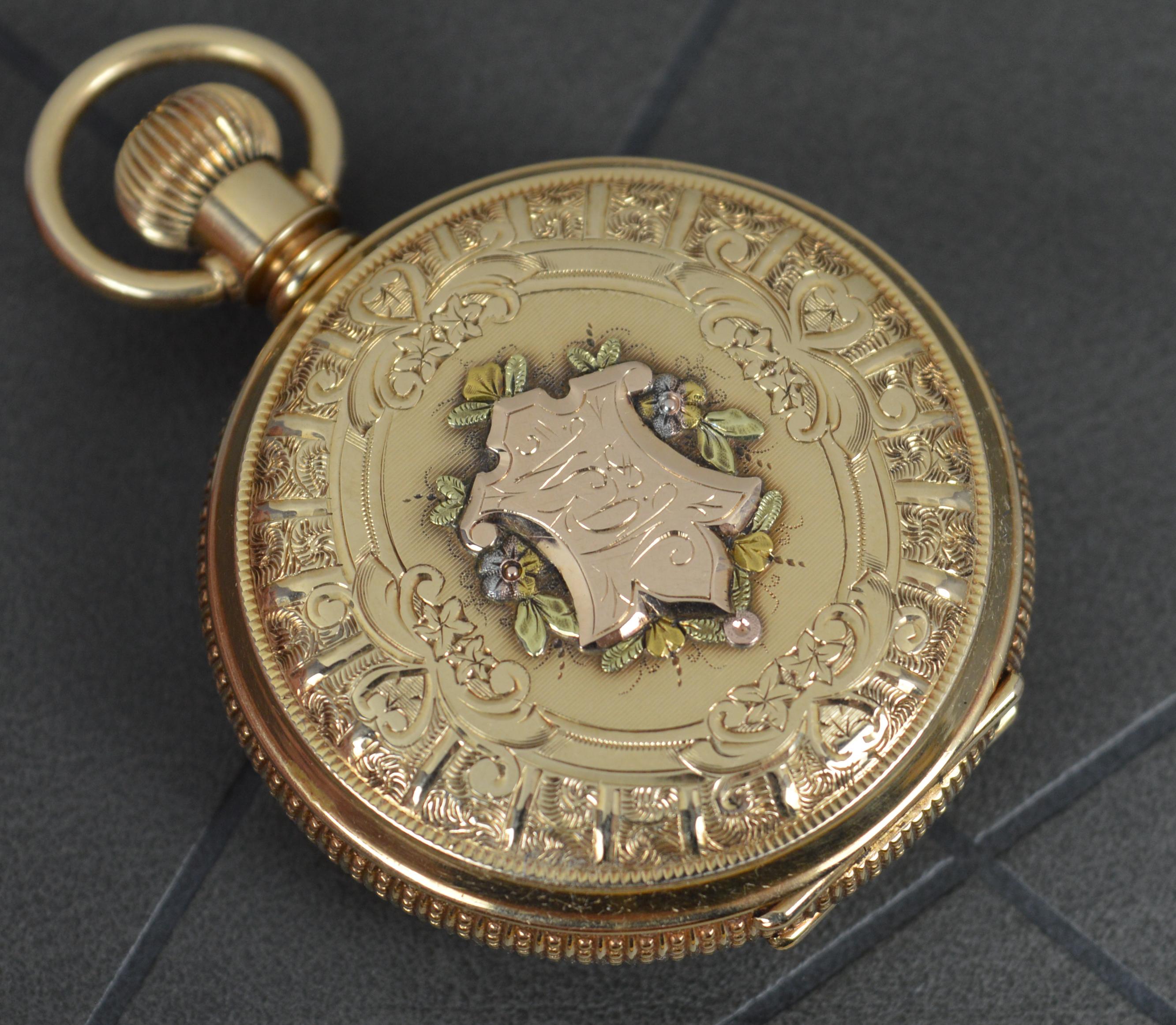 Victorian Solid 14ct Gold Full Hunter Elgin USA Stag Scene Pocket Watch 2