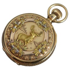 Victorian Solid 14ct Gold Full Hunter Elgin USA Stag Scene Pocket Watch