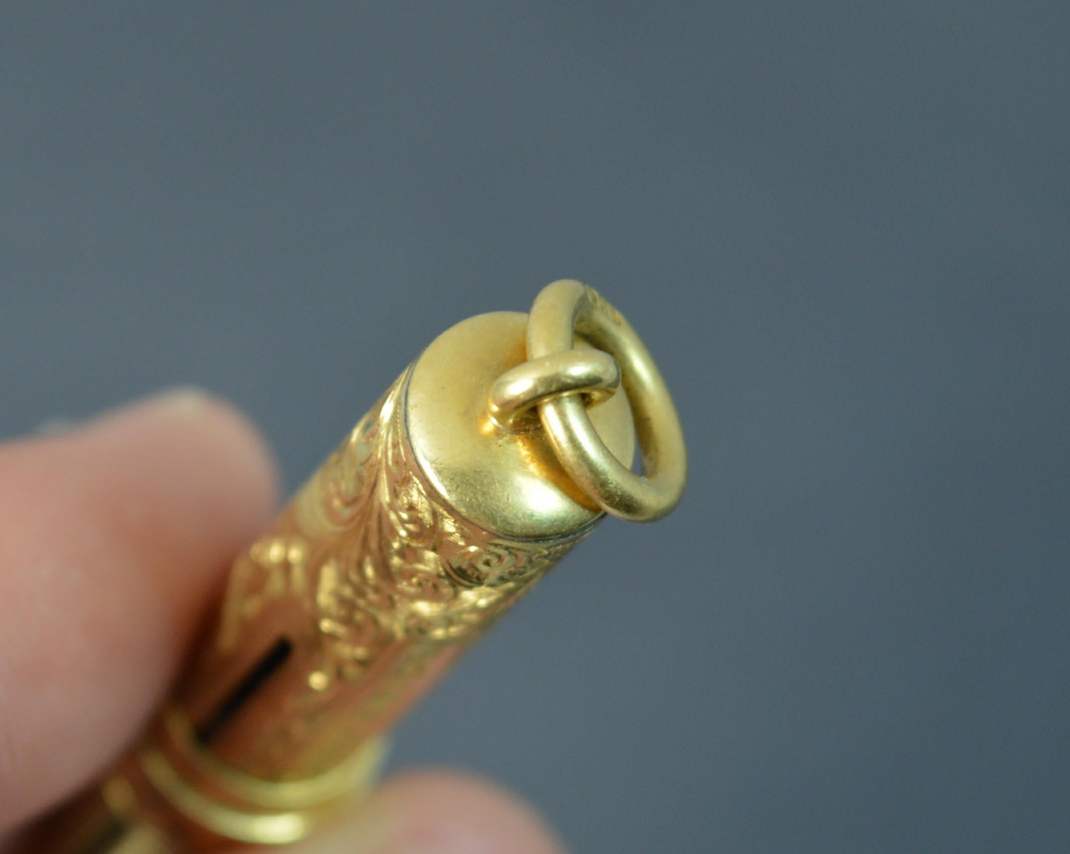 Victorian Solid 18 Carat Gold Chased Propelling Pencil 3