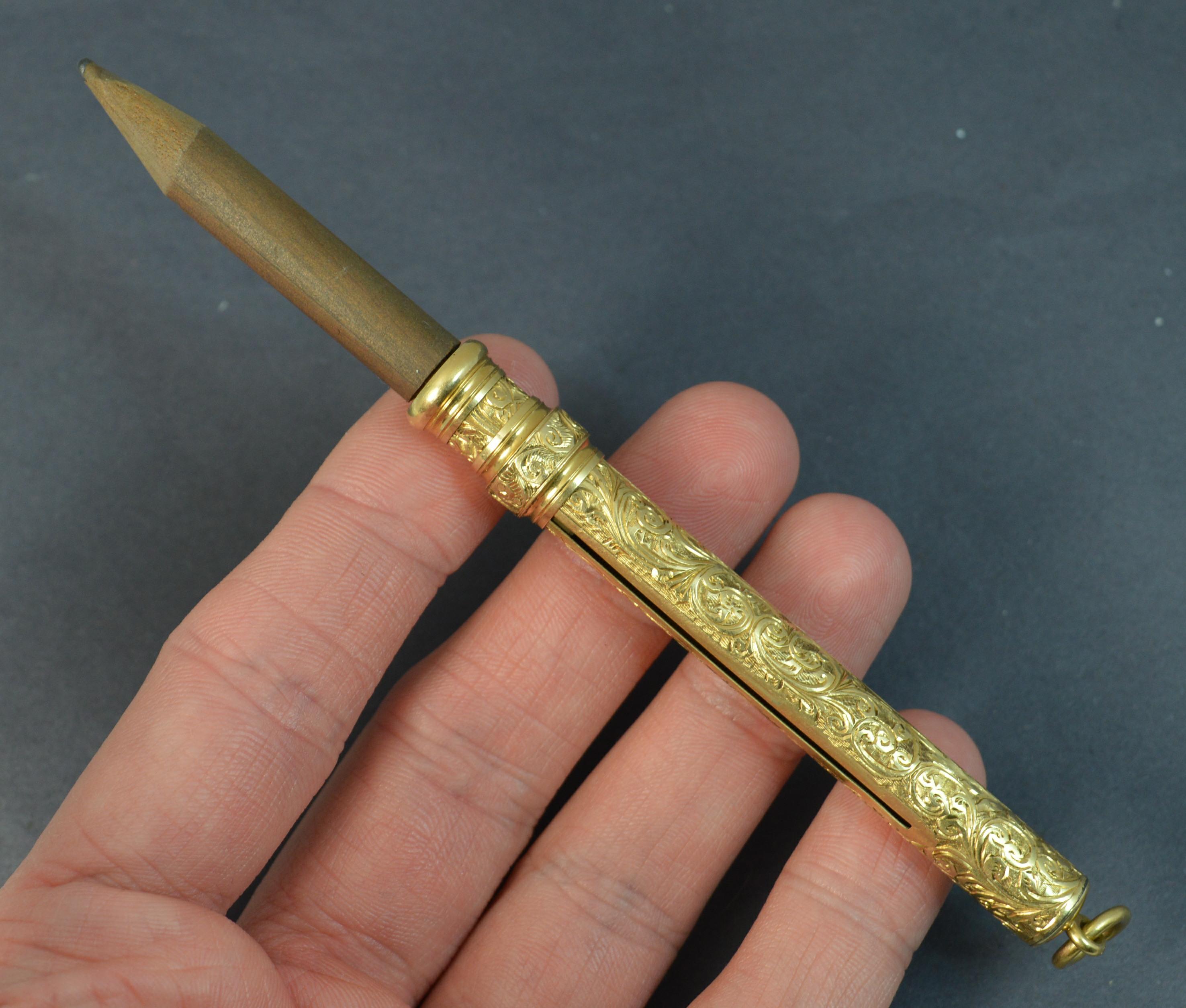Victorian Solid 18 Carat Gold Chased Propelling Pencil 4