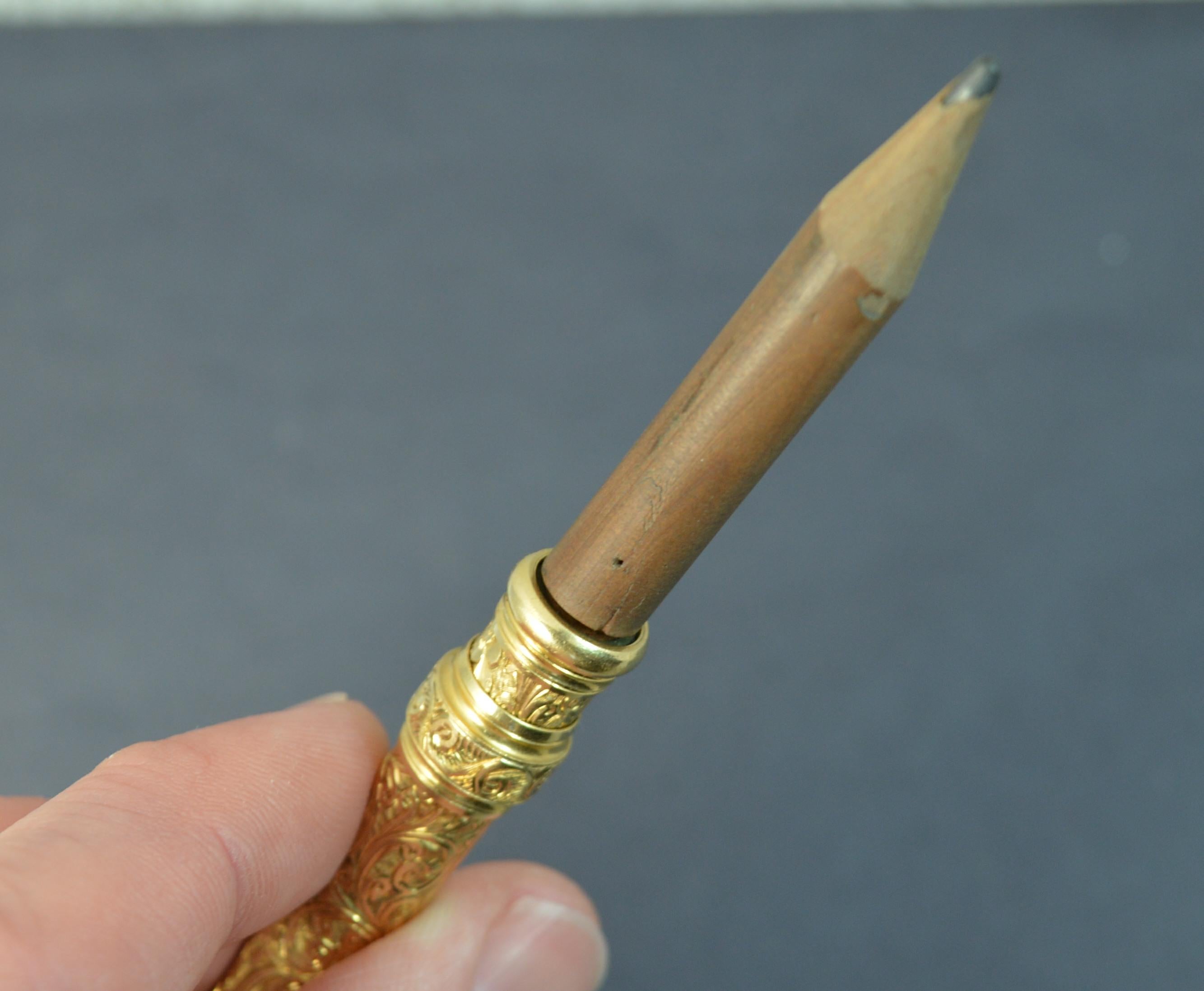 Victorian Solid 18 Carat Gold Chased Propelling Pencil 5