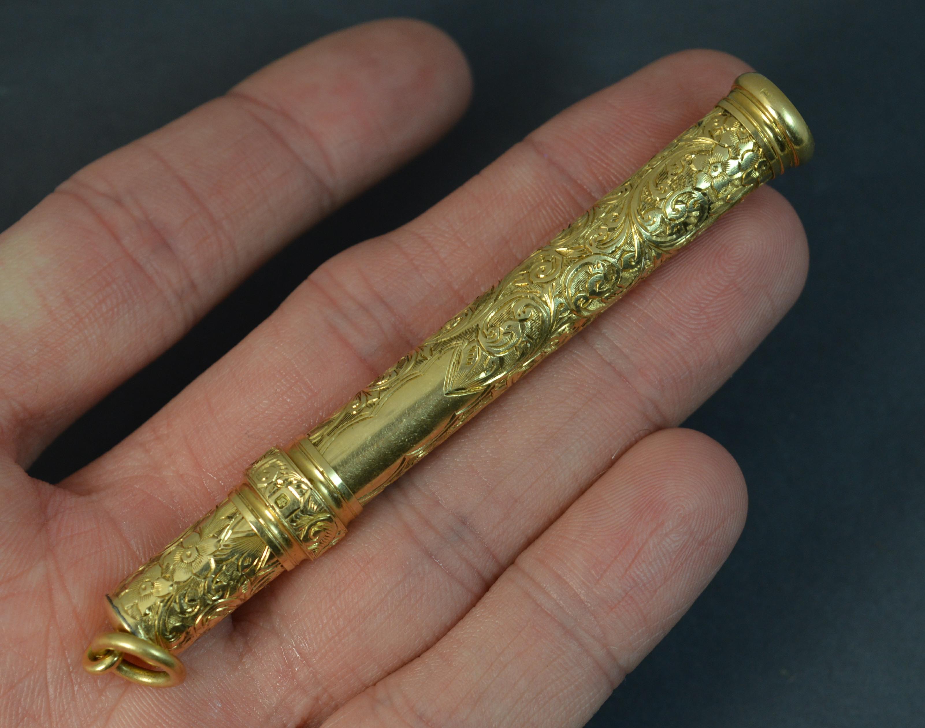 Victorian Solid 18 Carat Gold Chased Propelling Pencil In Excellent Condition In St Helens, GB