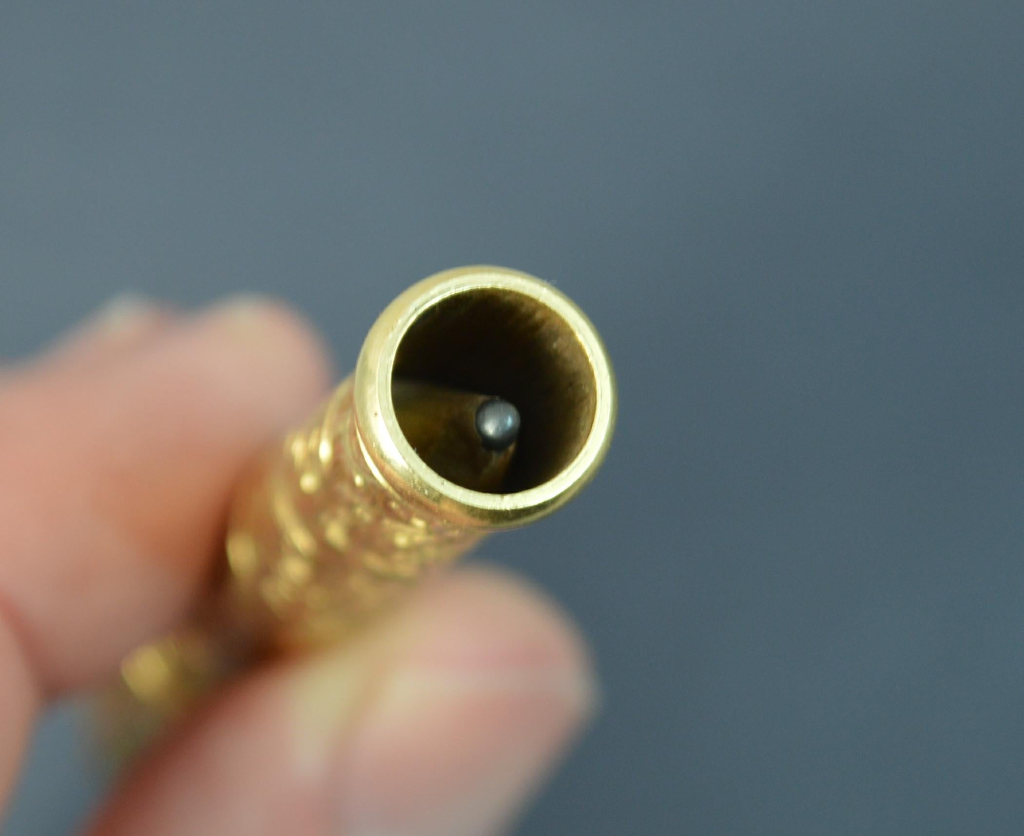 Women's or Men's Victorian Solid 18 Carat Gold Chased Propelling Pencil
