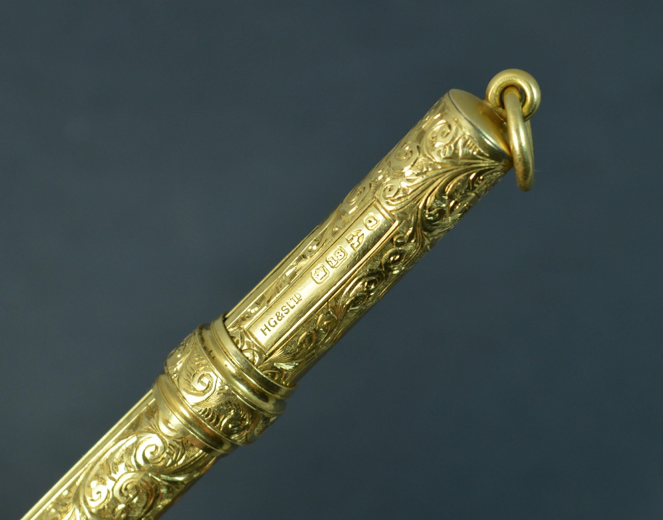 Victorian Solid 18 Carat Gold Chased Propelling Pencil 1