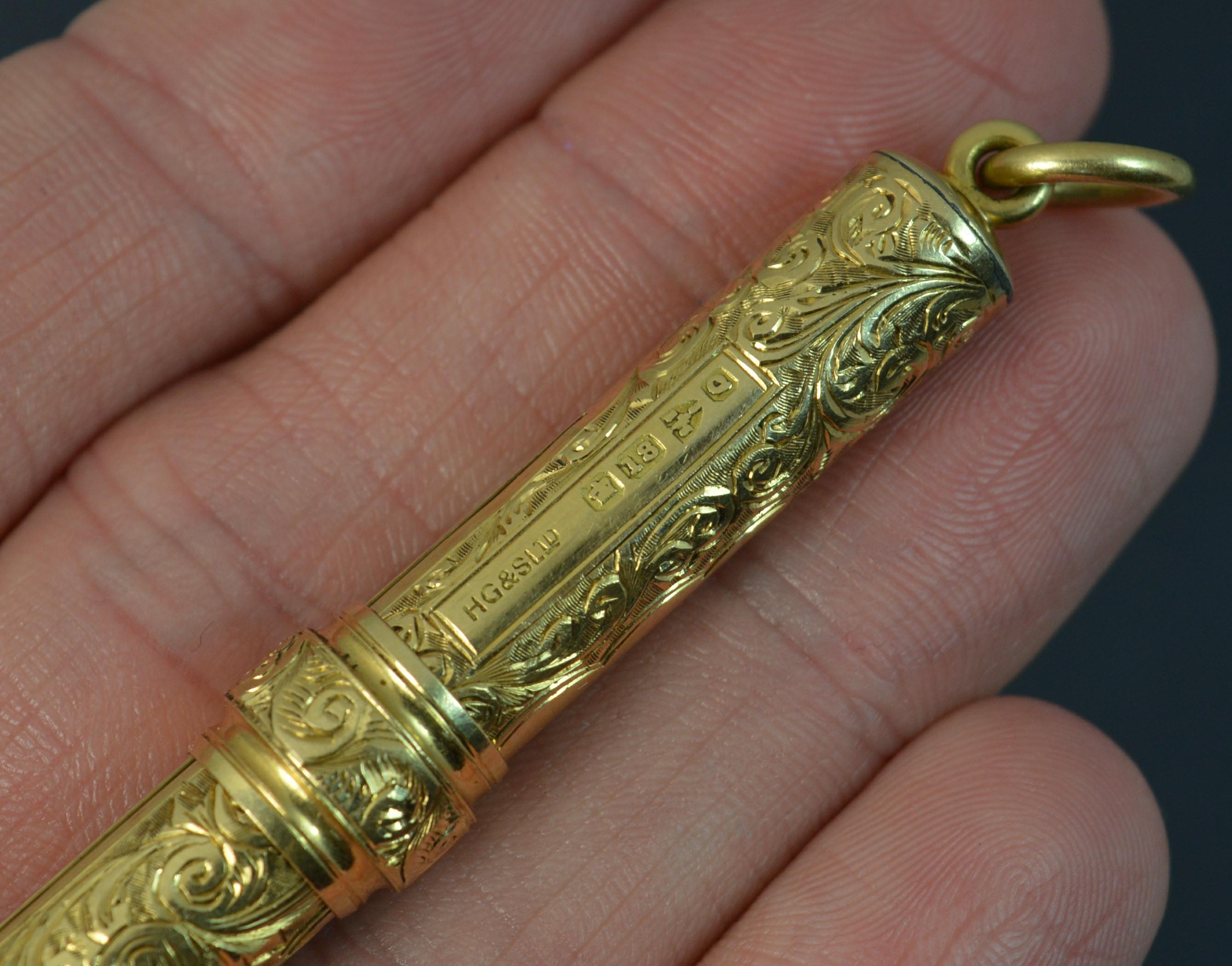 Victorian Solid 18 Carat Gold Chased Propelling Pencil 2