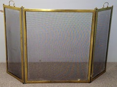 Victorian Solid Brass and Wire Mesh Fire Screen , Circa 1880s