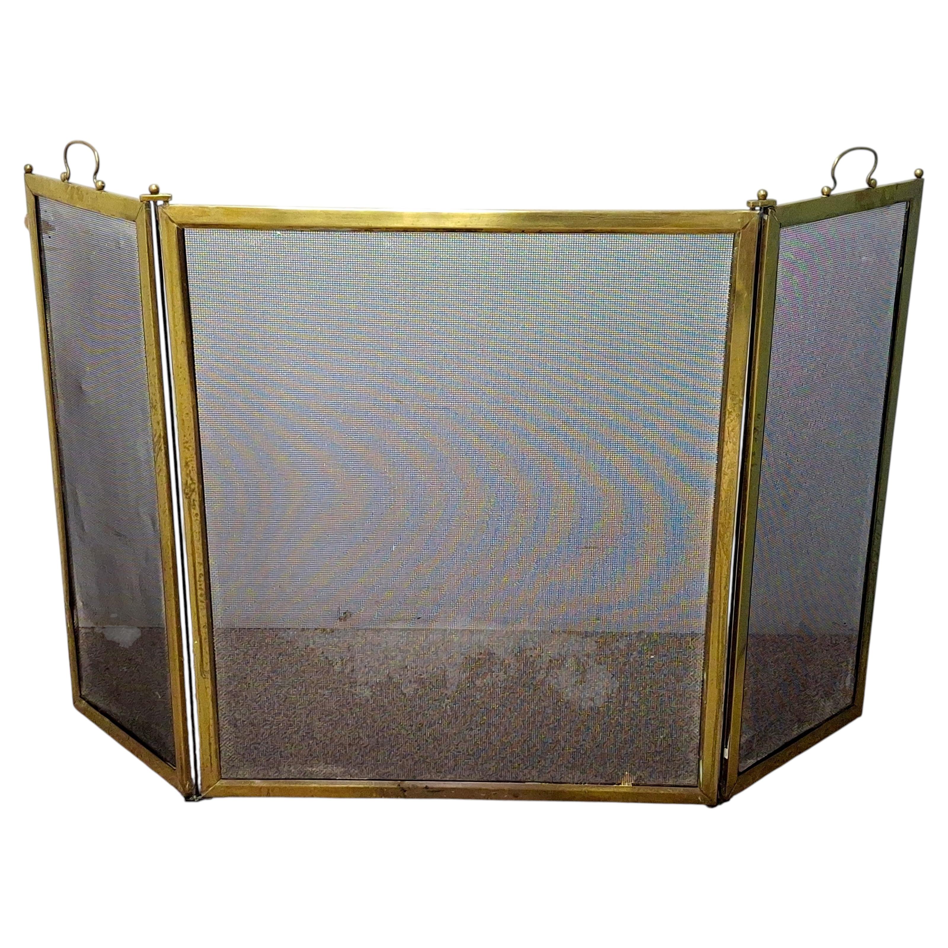 Victorian Solid Brass and Wire Mesh Fire Screen , Circa 1880s For Sale
