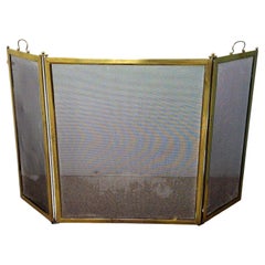 Victorian Solid Brass and Wire Mesh Fire Screen , Circa 1880s