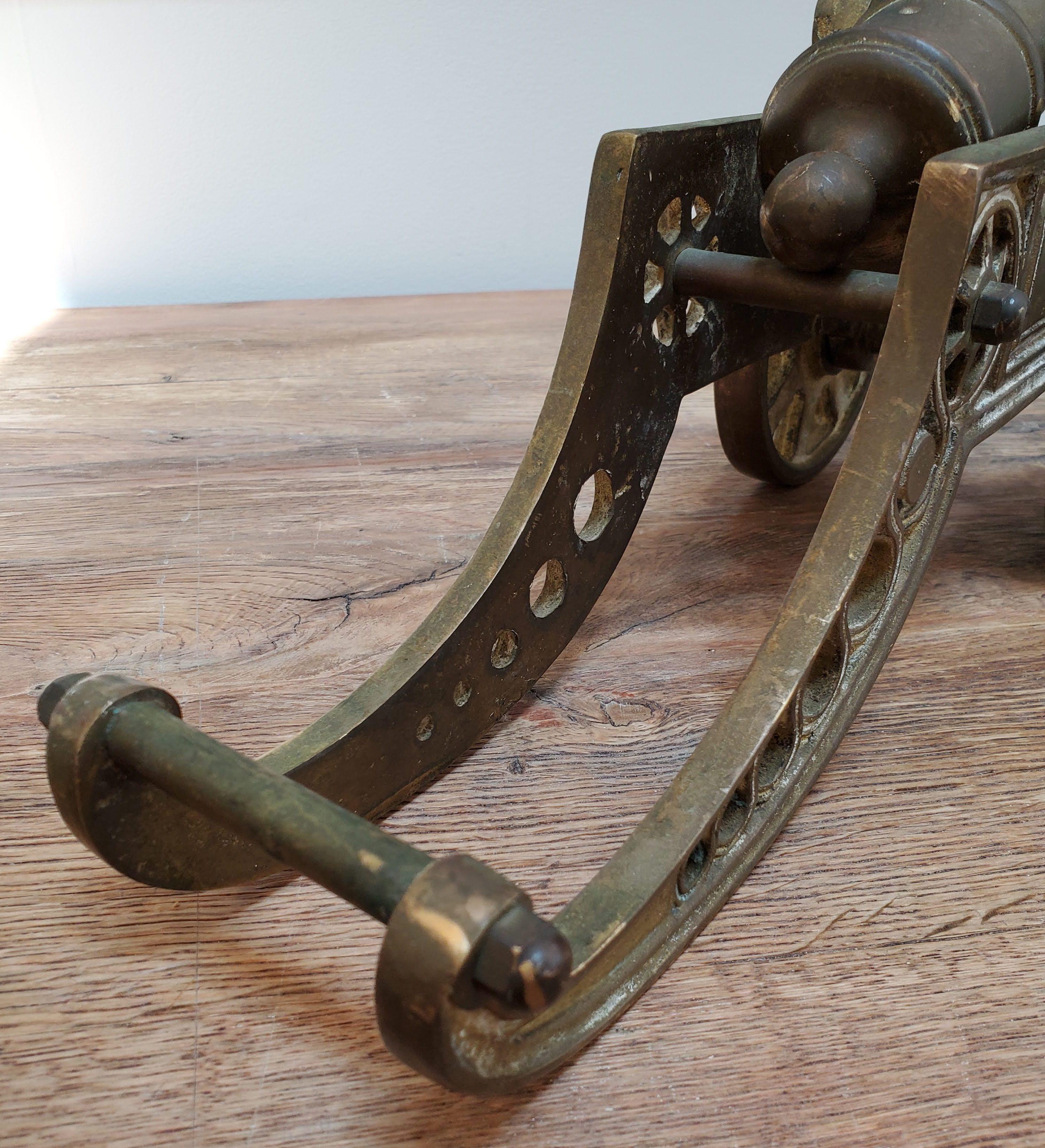 Victorian Solid Brass Miniature Cannon with Working Wheels and Moving Barrel 2