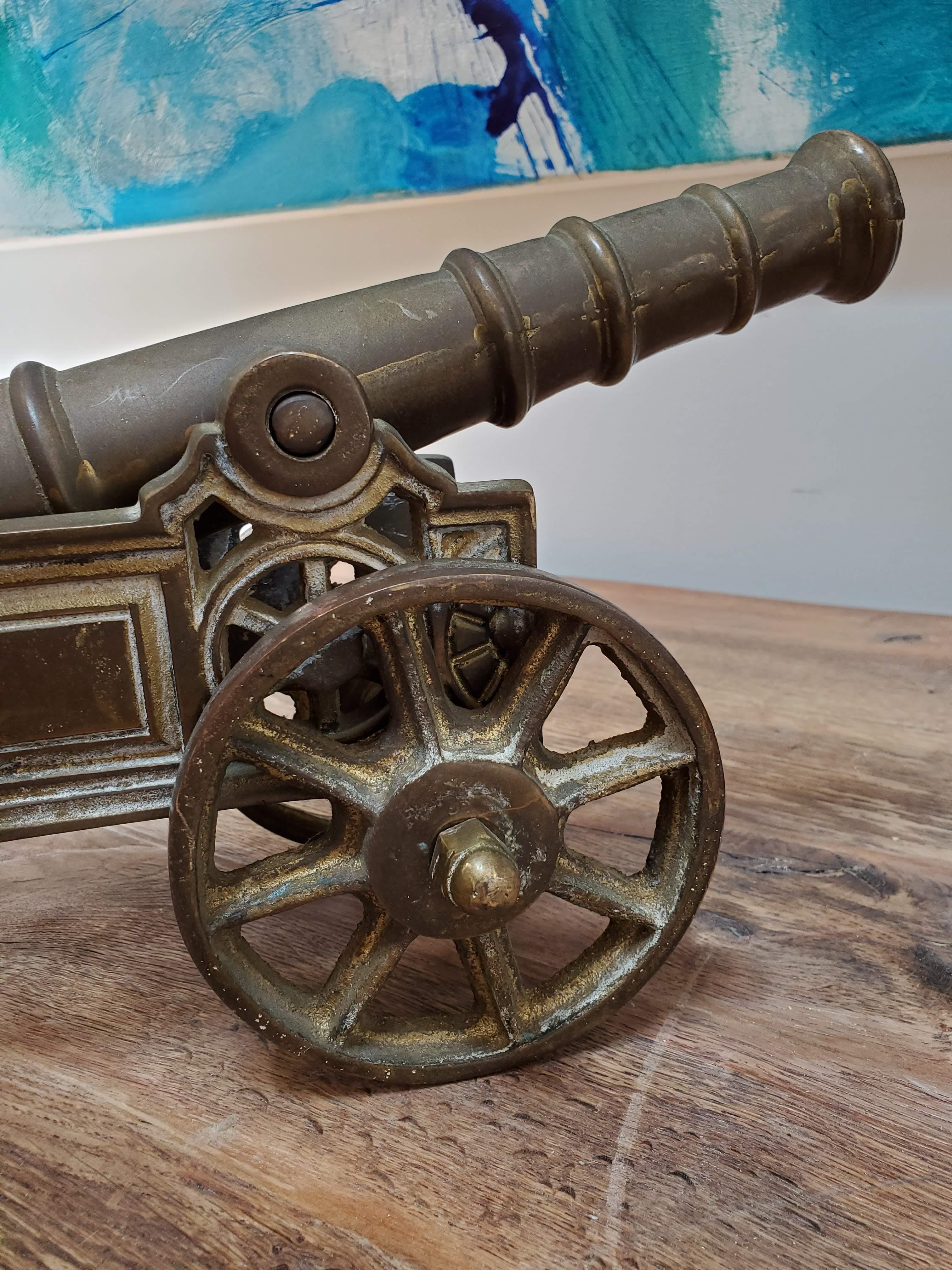 Victorian Solid Brass Miniature Cannon with Working Wheels and Moving Barrel 3