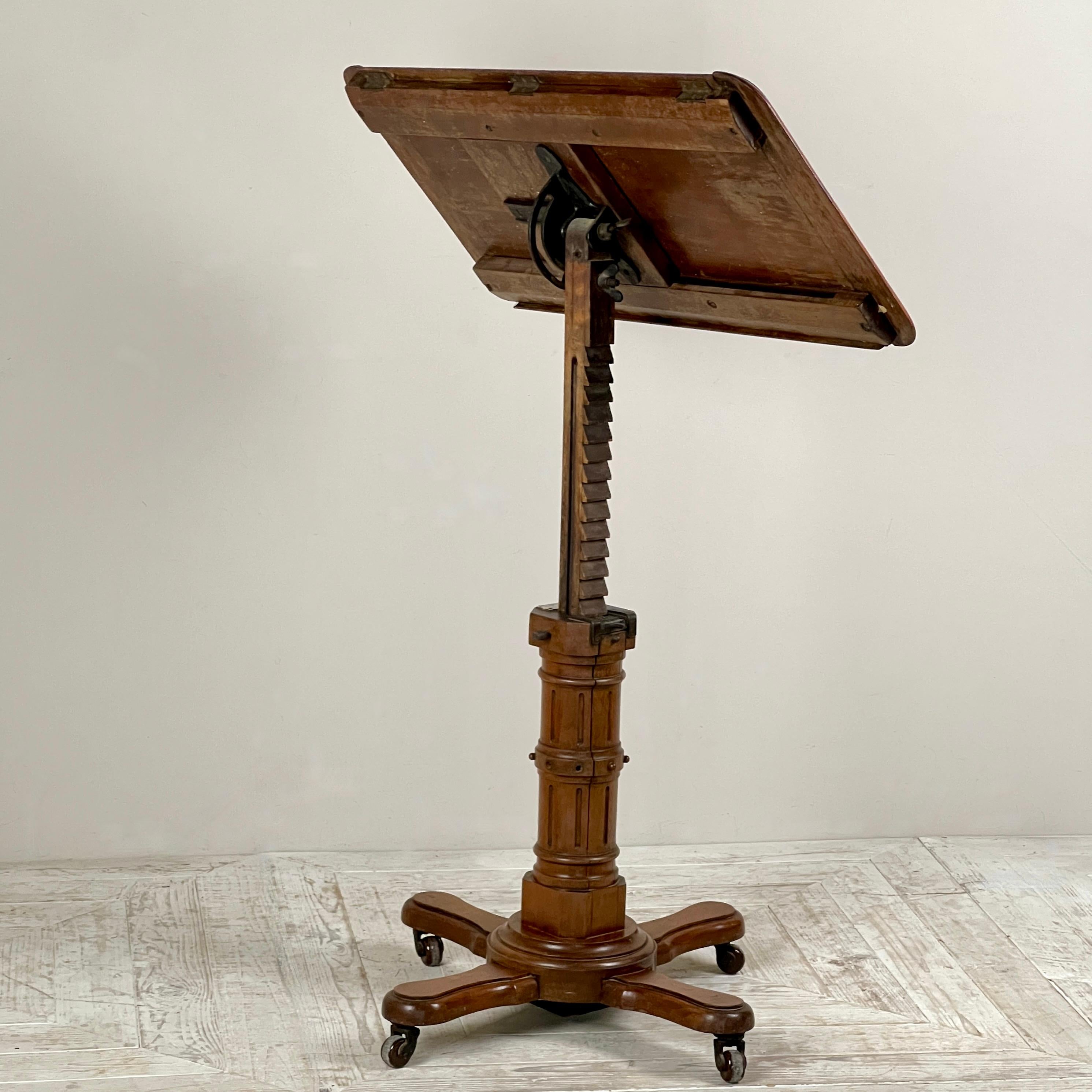 Ceramic Victorian Solid Oak Adjustable Reading Table By John Carter For Sale