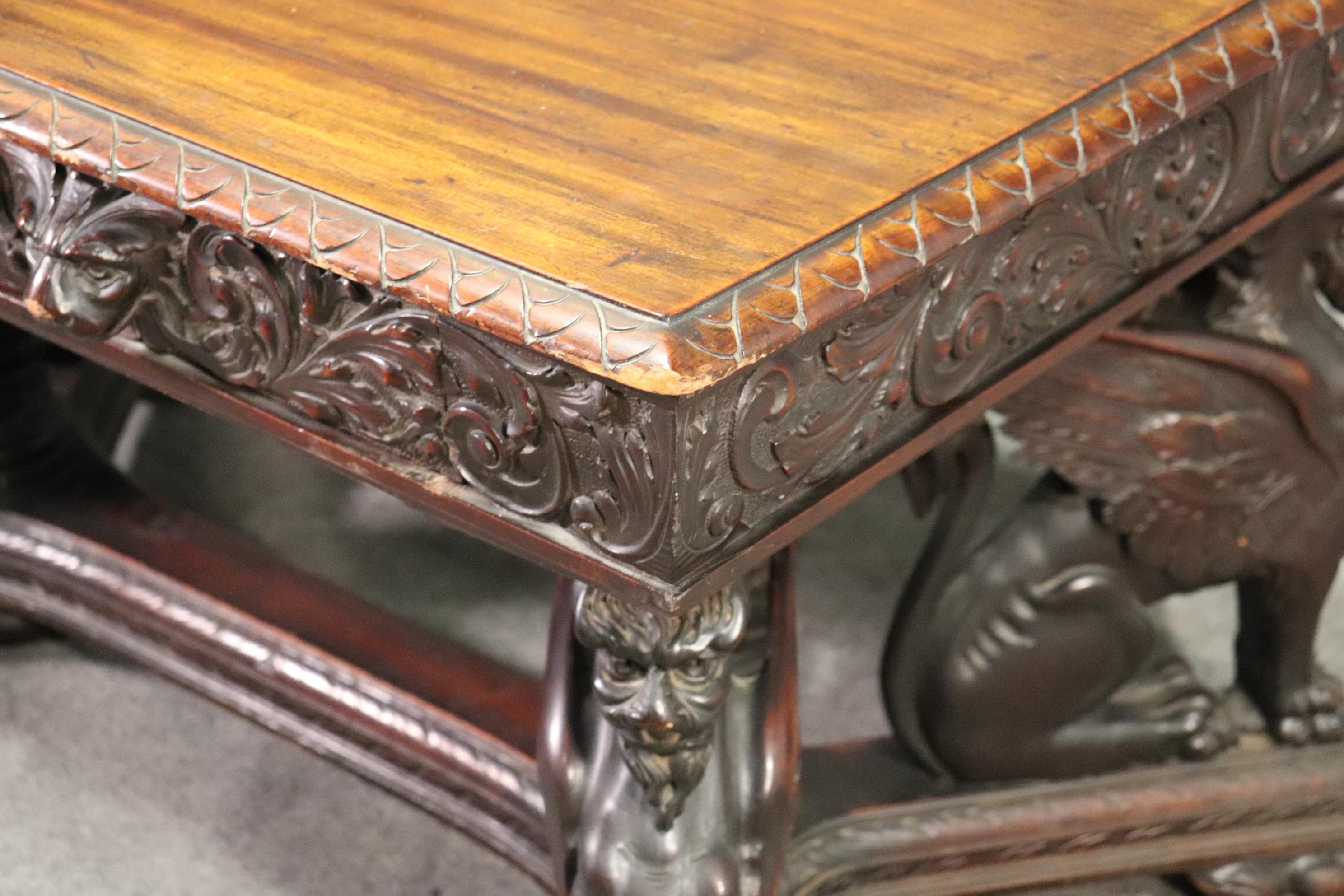 Victorian Solid Mahogany RJ Horner Winged Griffin Writing Table Desk, circa 1890 2