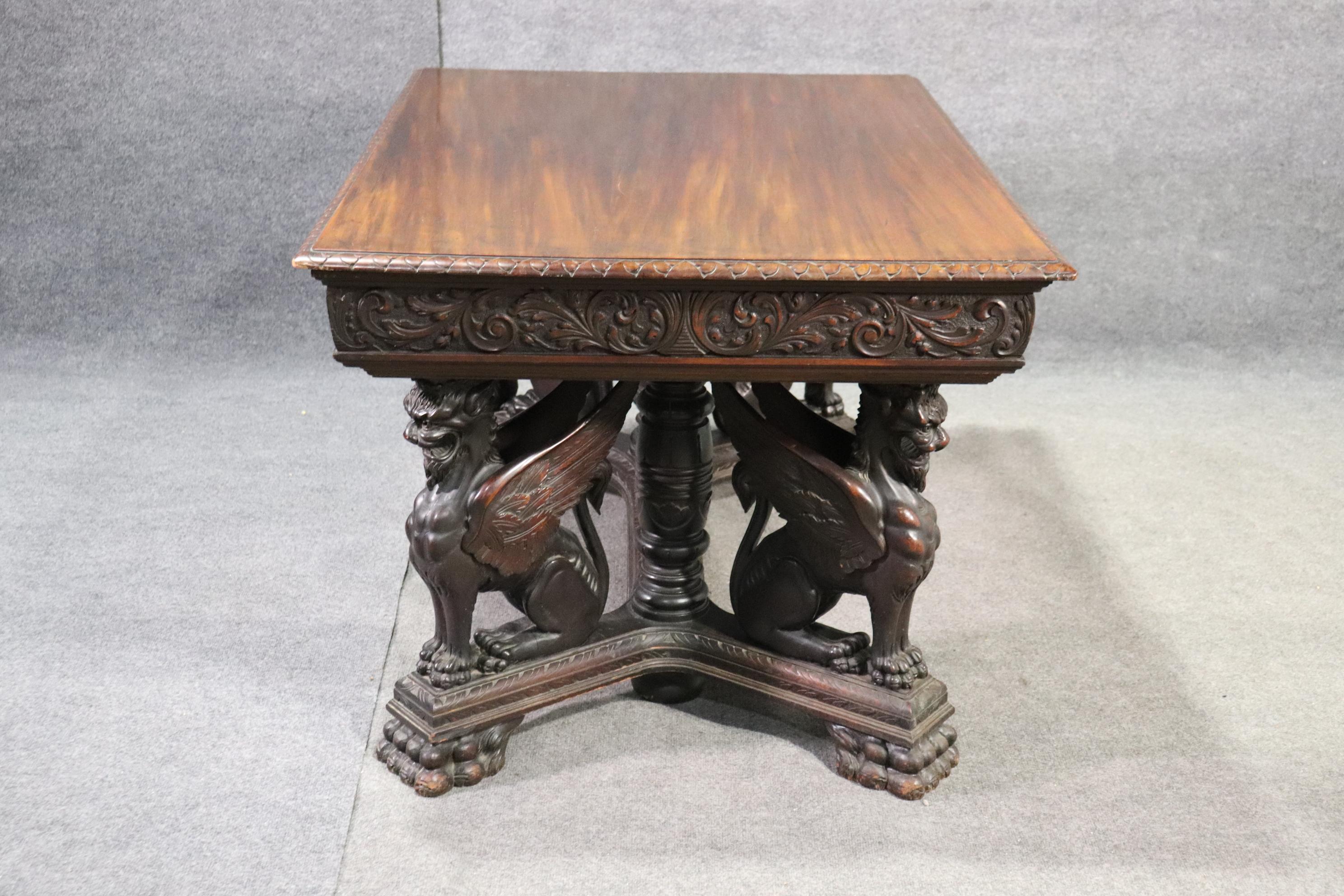 Victorian Solid Mahogany RJ Horner Winged Griffin Writing Table Desk, circa 1890 3