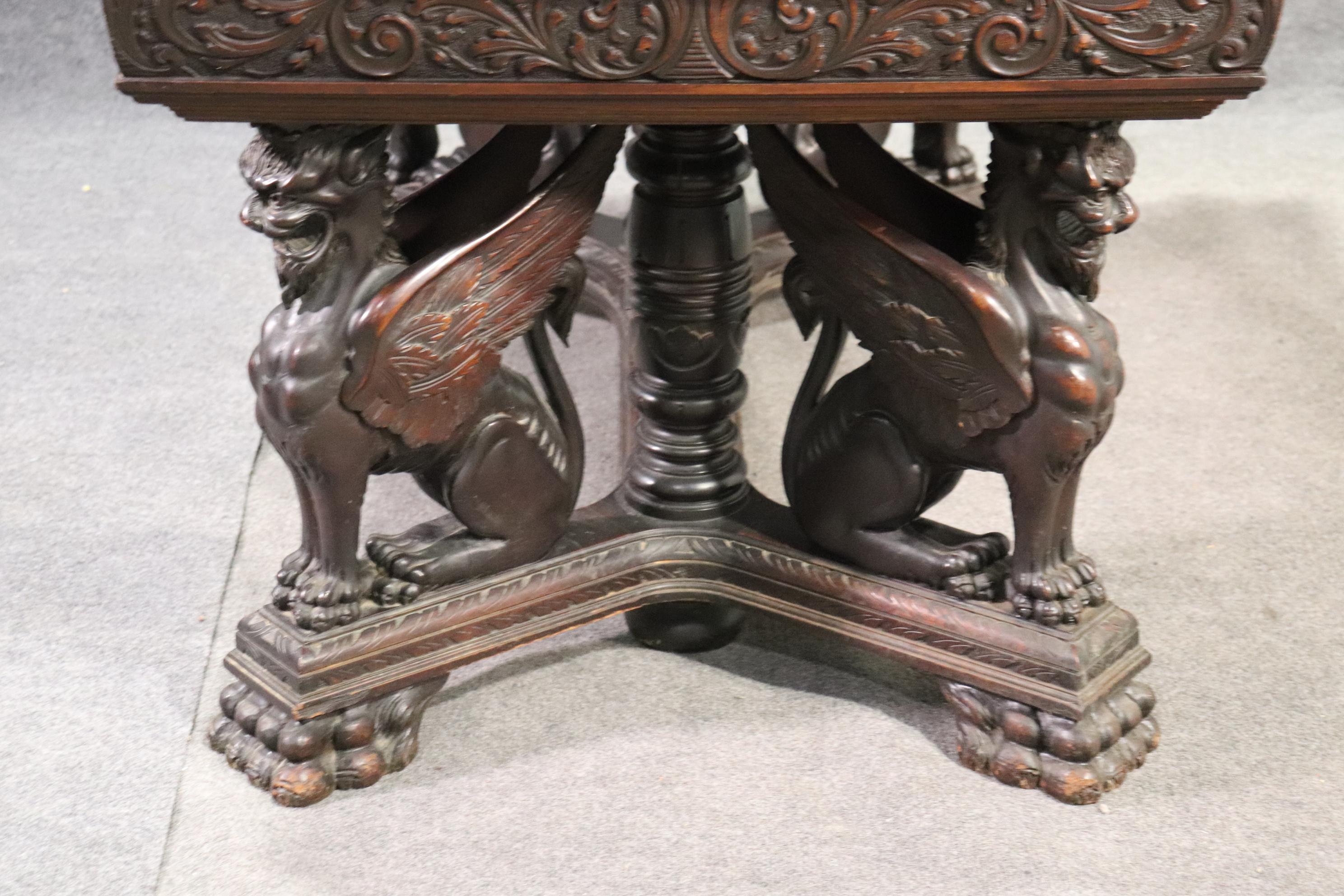 Victorian Solid Mahogany RJ Horner Winged Griffin Writing Table Desk, circa 1890 4