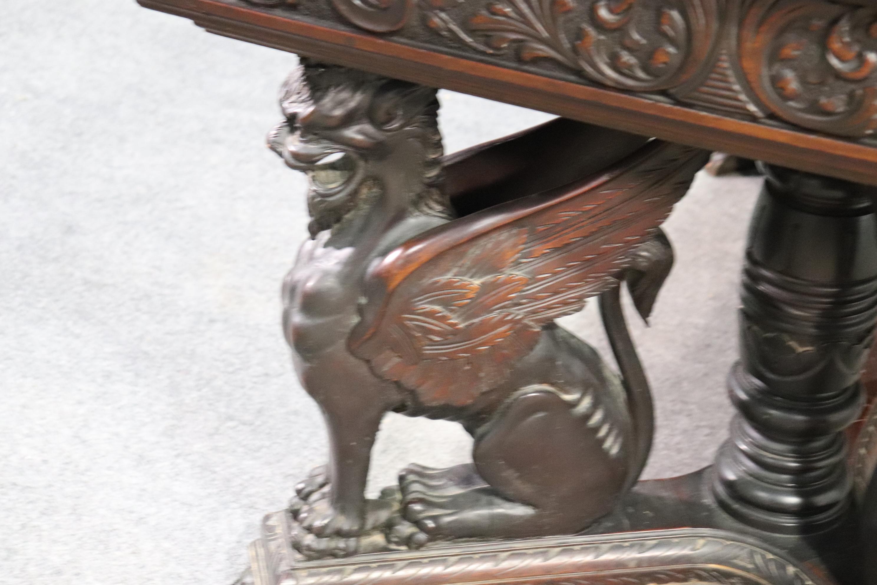 Victorian Solid Mahogany RJ Horner Winged Griffin Writing Table Desk, circa 1890 5