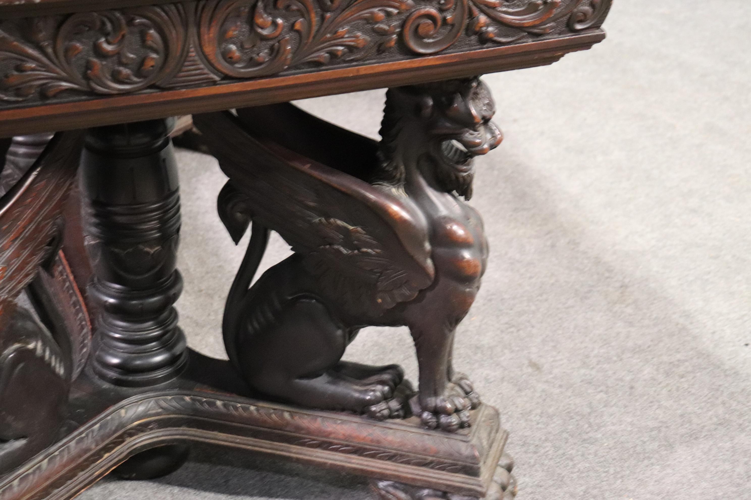 Victorian Solid Mahogany RJ Horner Winged Griffin Writing Table Desk, circa 1890 6