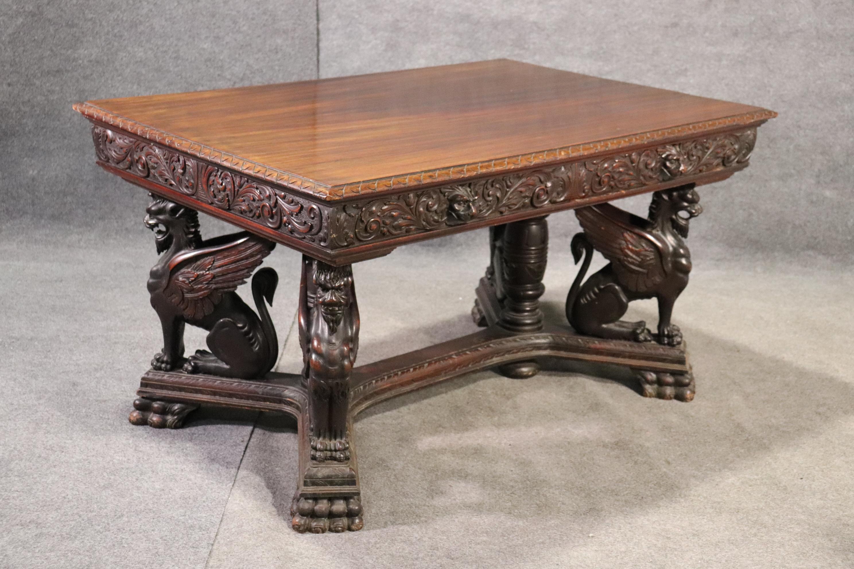 Victorian Solid Mahogany RJ Horner Winged Griffin Writing Table Desk, circa 1890 7