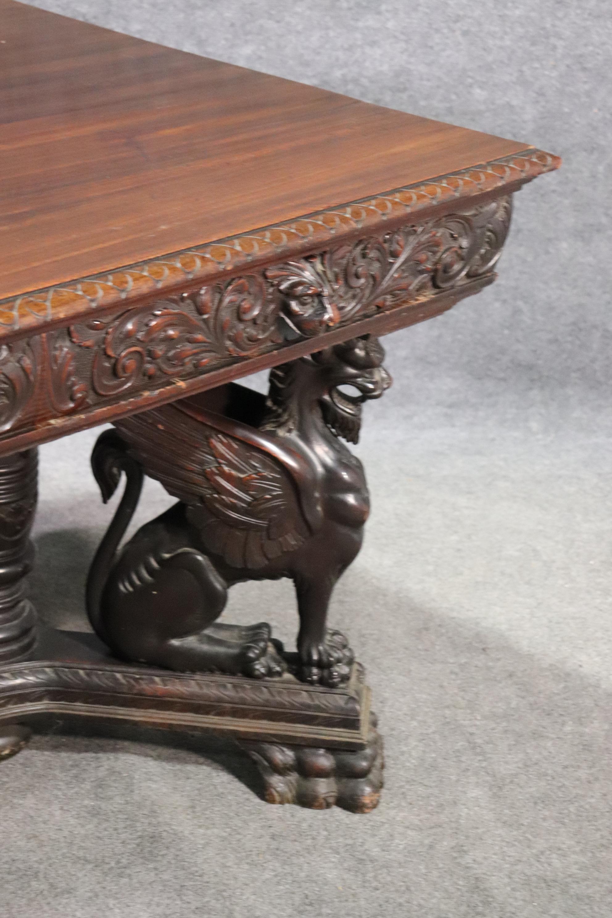 Victorian Solid Mahogany RJ Horner Winged Griffin Writing Table Desk, circa 1890 8