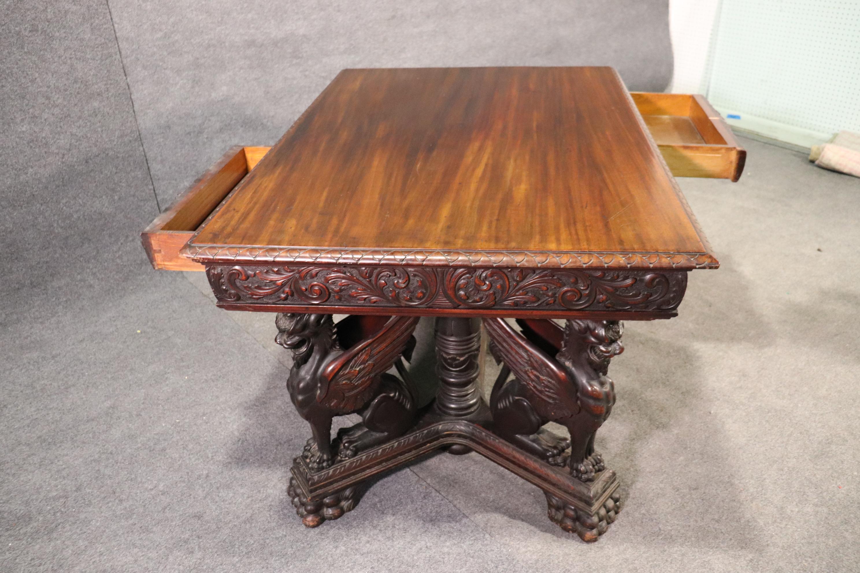Victorian Solid Mahogany RJ Horner Winged Griffin Writing Table Desk, circa 1890 9