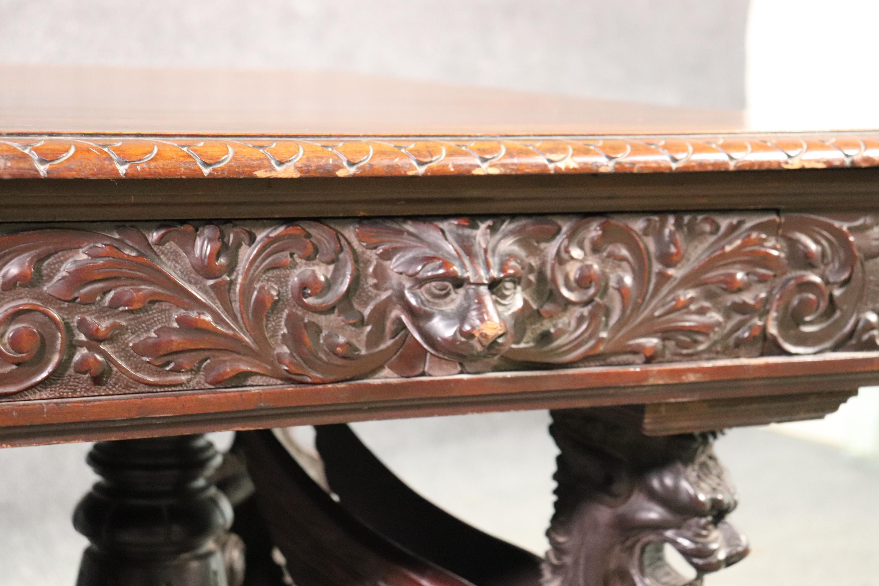 Victorian Solid Mahogany RJ Horner Winged Griffin Writing Table Desk, circa 1890 In Good Condition In Swedesboro, NJ