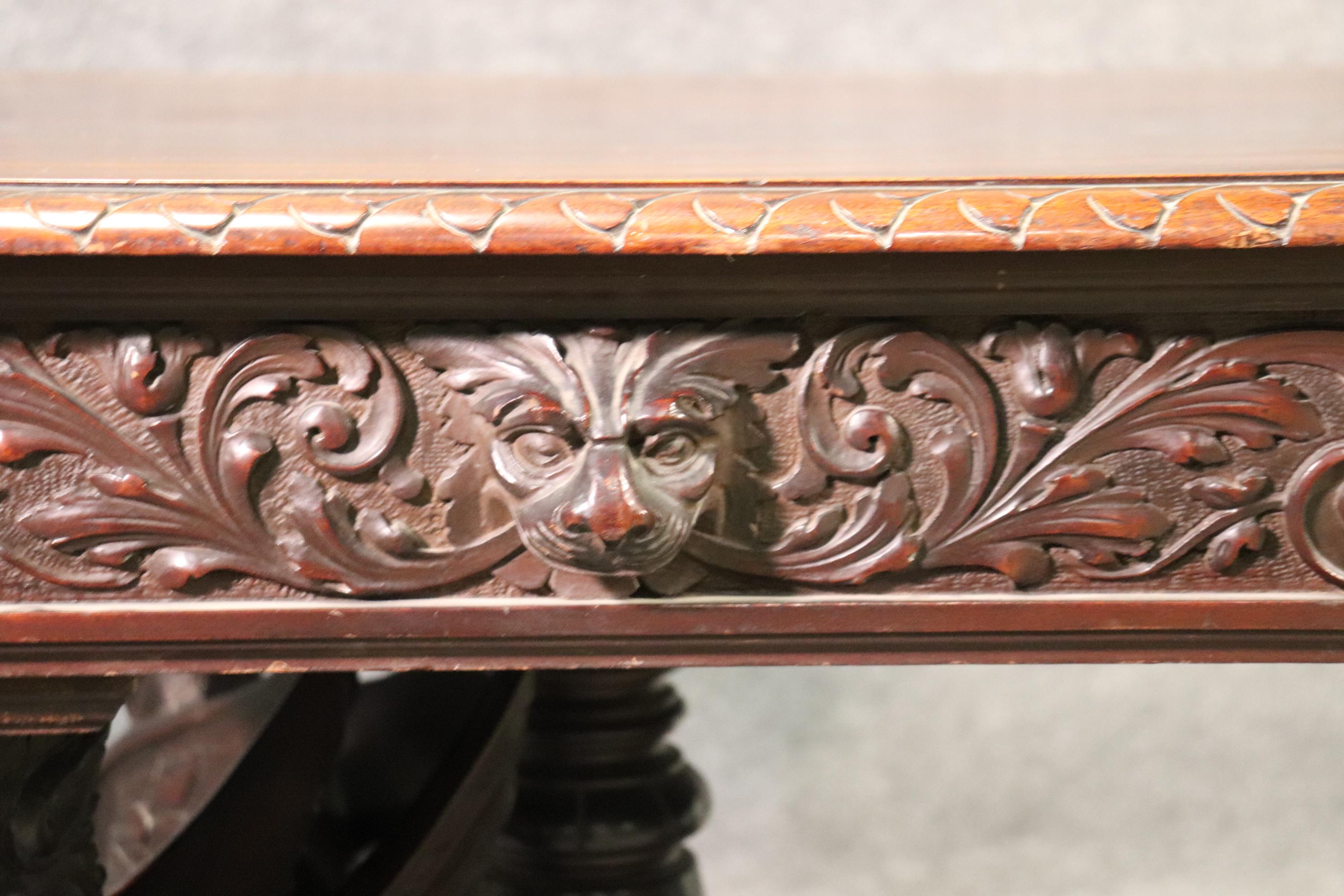 Late 19th Century Victorian Solid Mahogany RJ Horner Winged Griffin Writing Table Desk, circa 1890