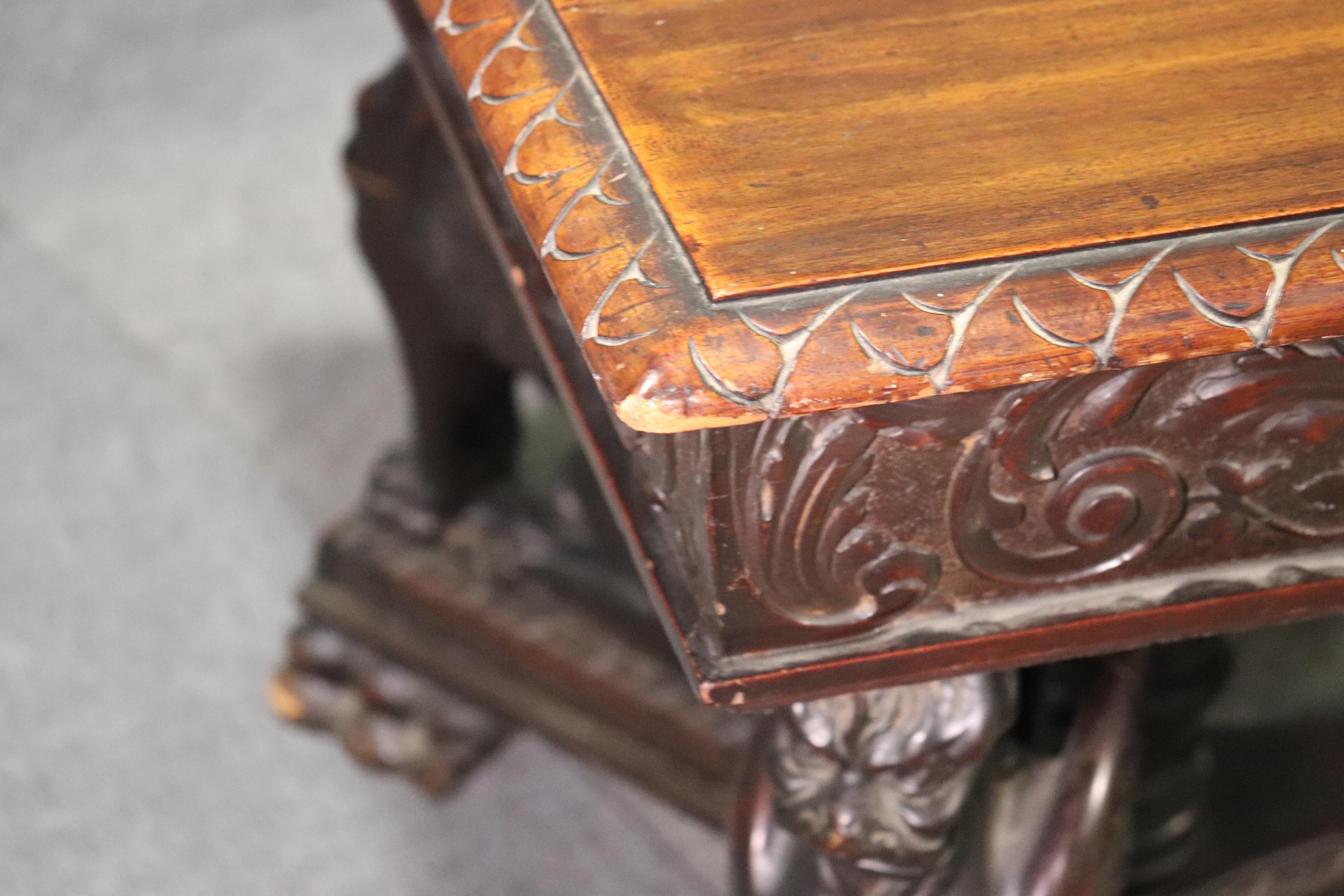 Victorian Solid Mahogany RJ Horner Winged Griffin Writing Table Desk, circa 1890 1